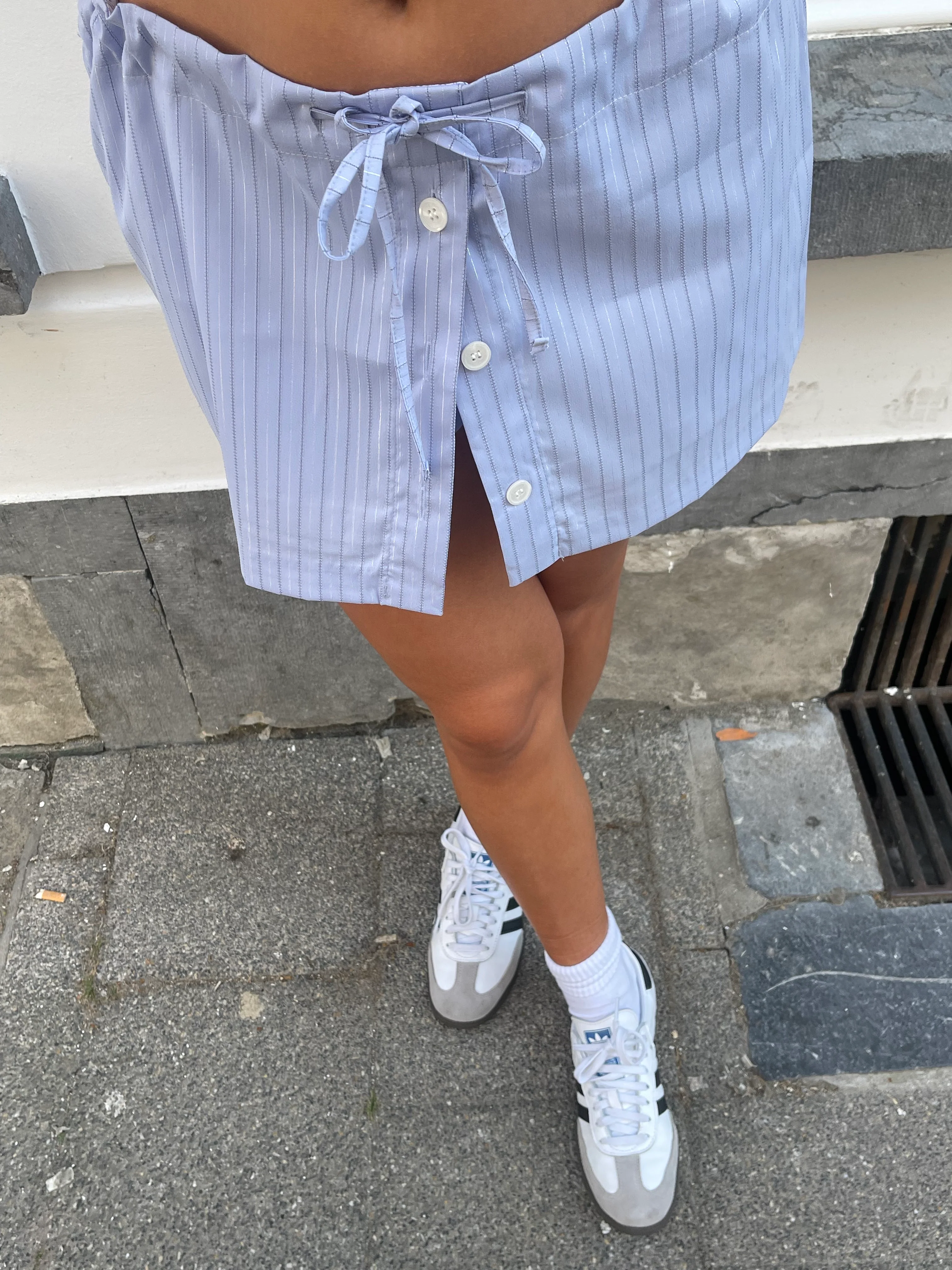 Buttoned Striped Shorts Skirt - Image 6