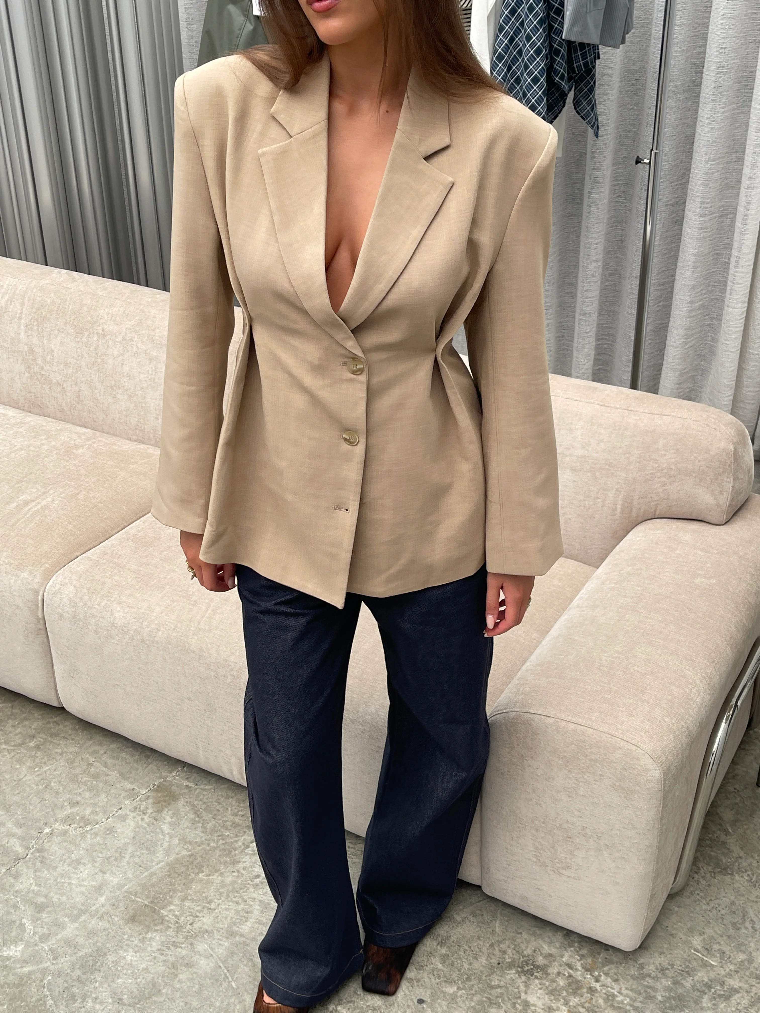 Cinched Waist Blazer Sand - Image 11