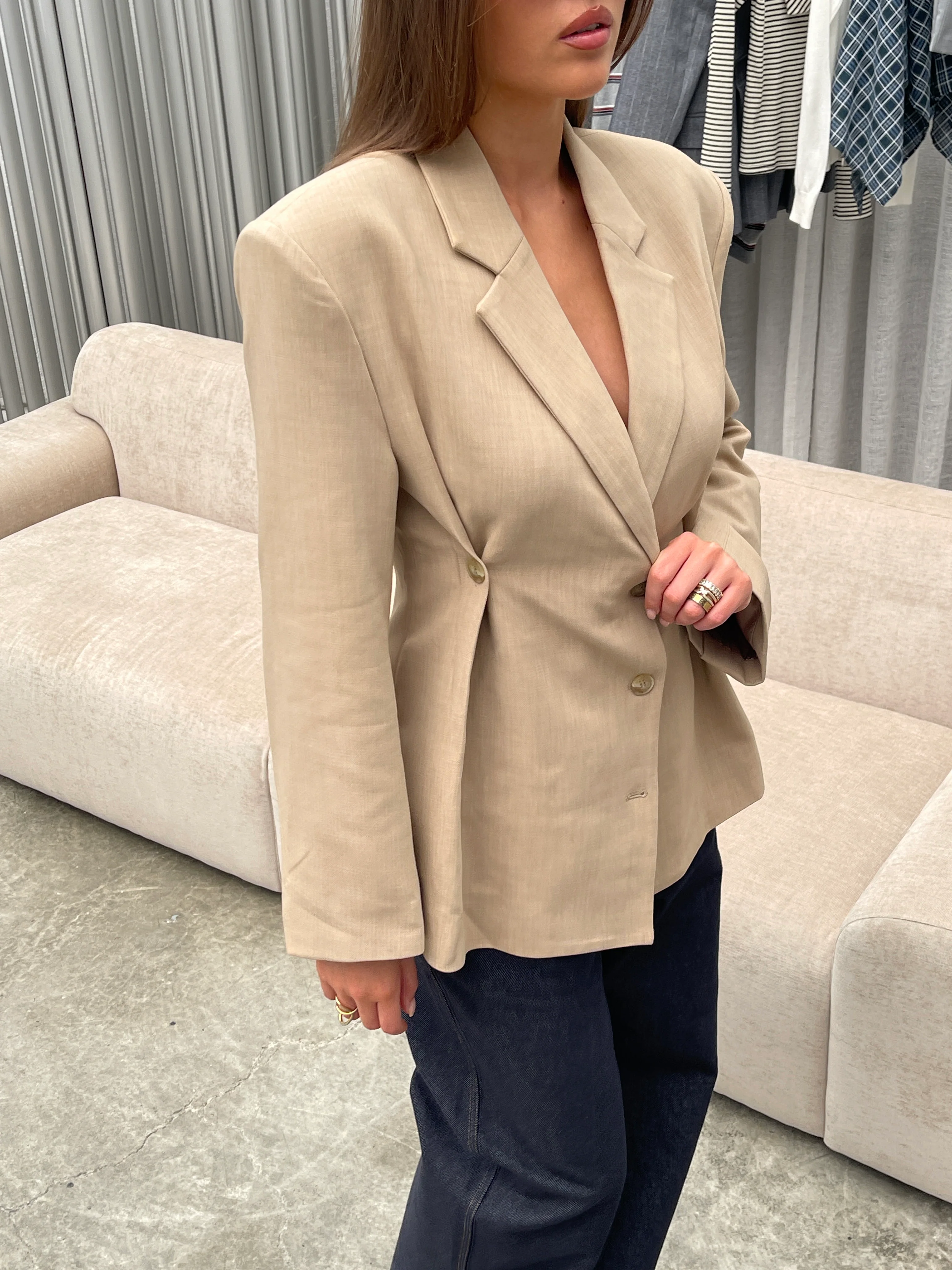 Cinched Waist Blazer Sand - Image 12