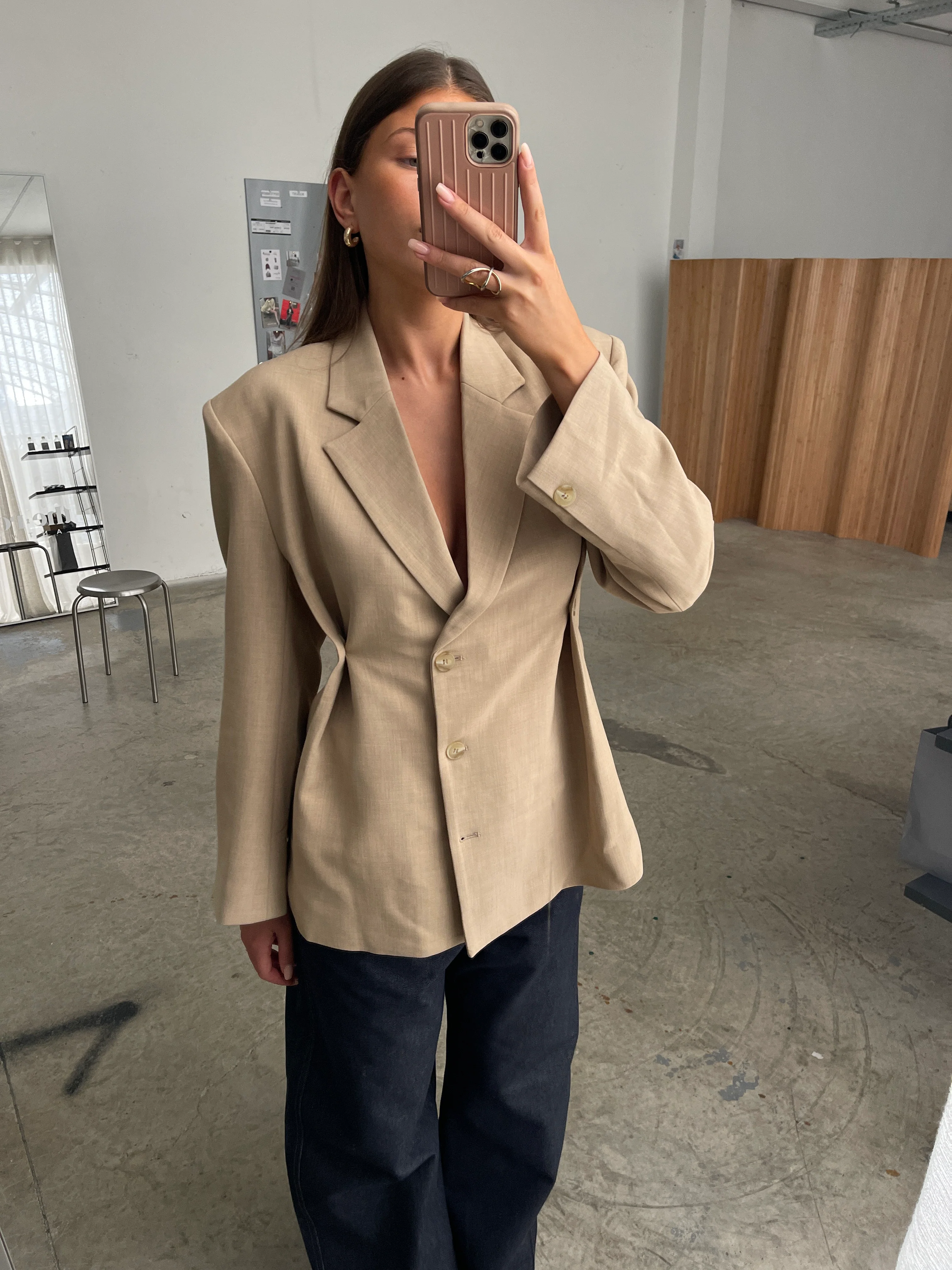 Cinched Waist Blazer Sand - Image 13