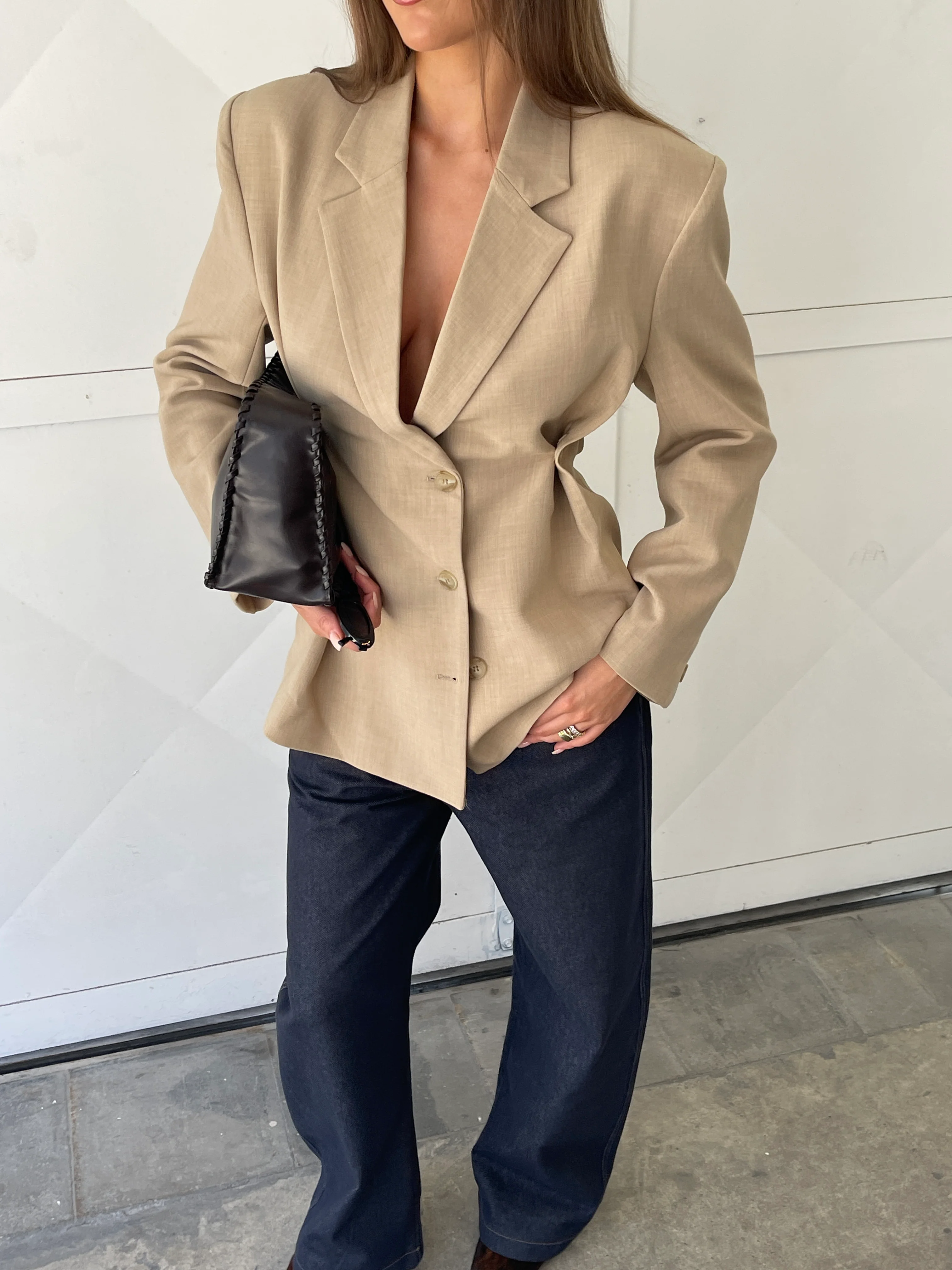 Cinched Waist Blazer Sand - Image 14