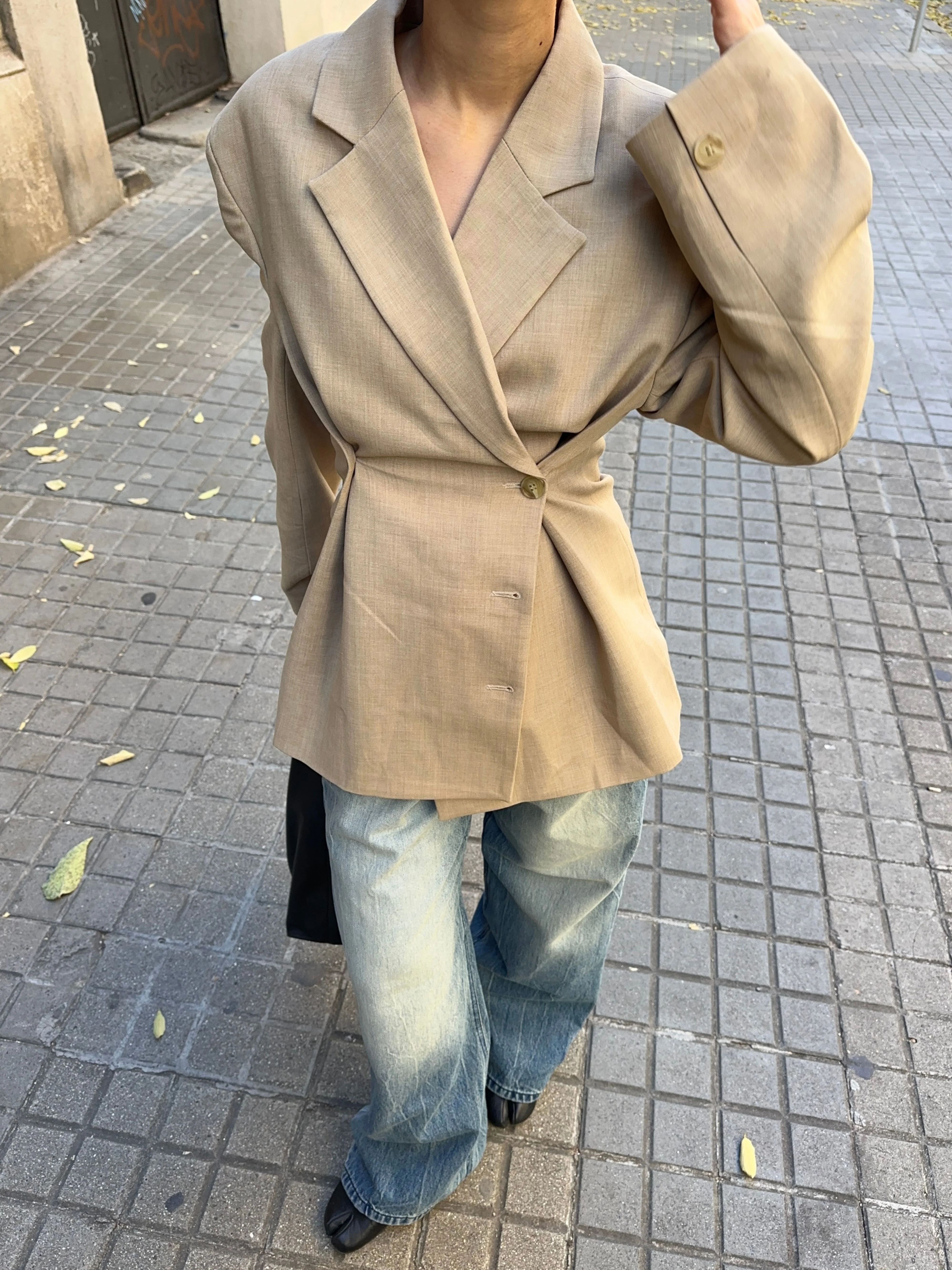 Cinched Waist Blazer Sand - Image 4
