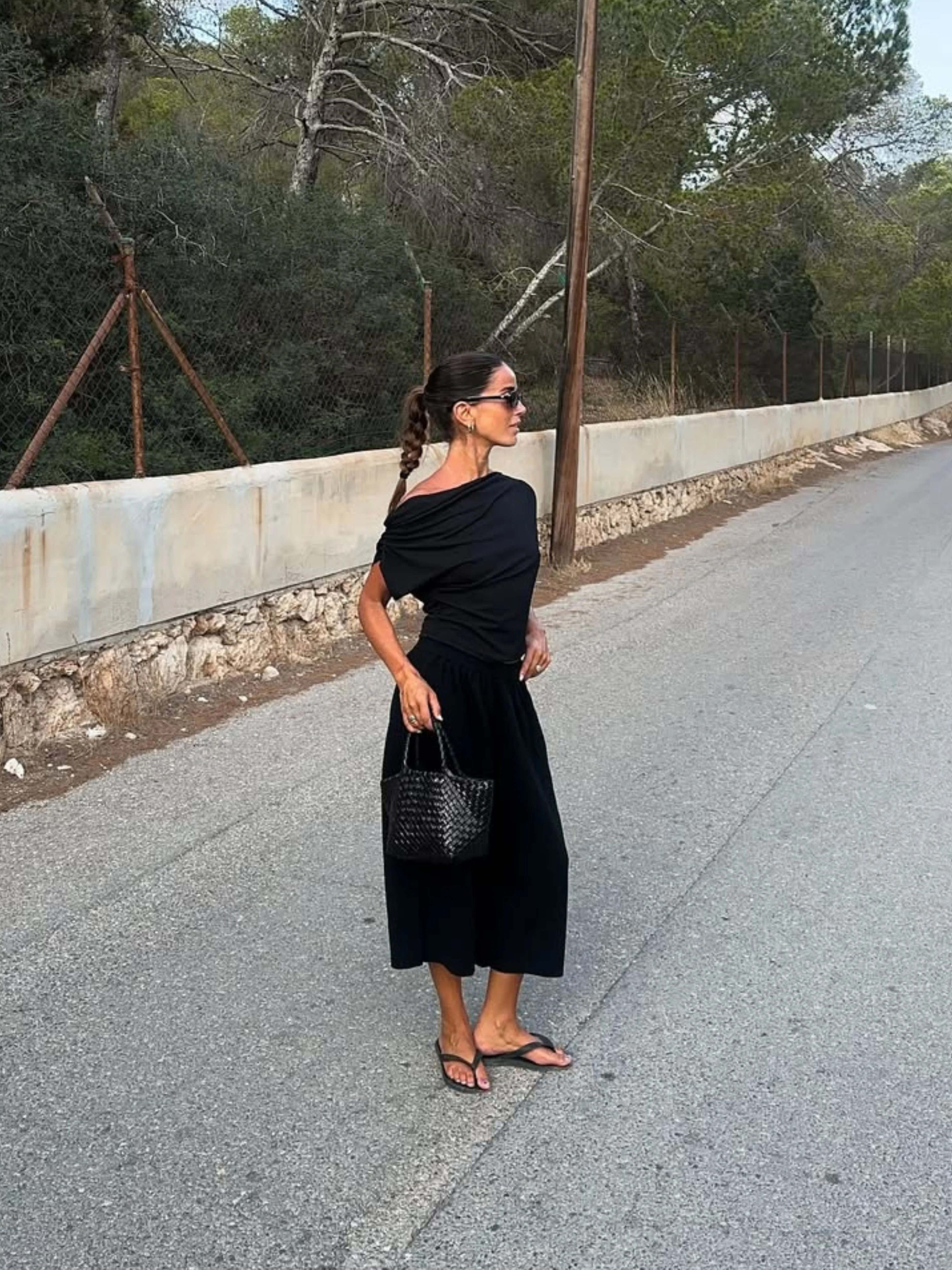 Draped Over Shoulder Top Black - Image 6