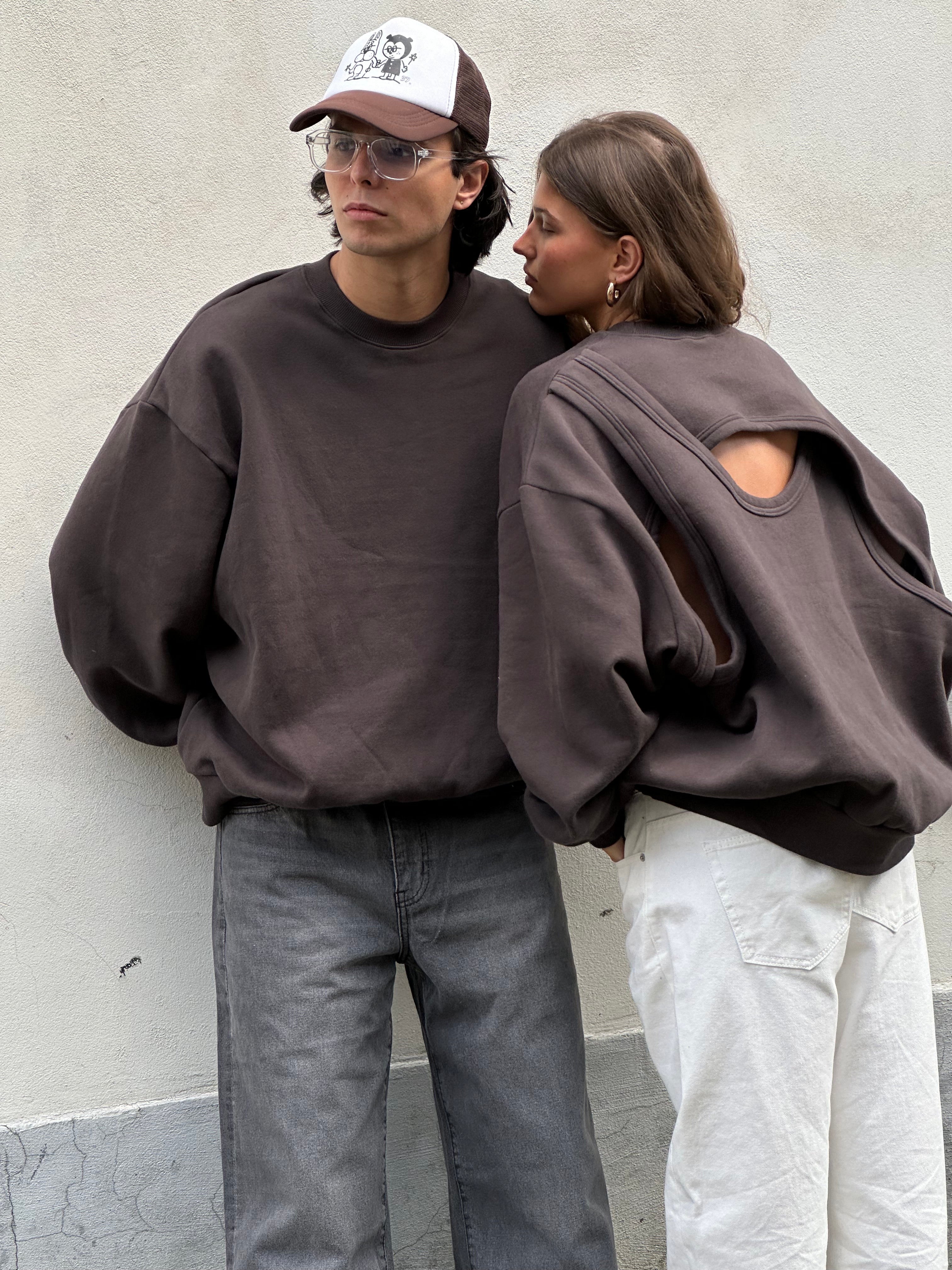 Open Back Overlay Fleeced Sweater Charcoal - Image 6