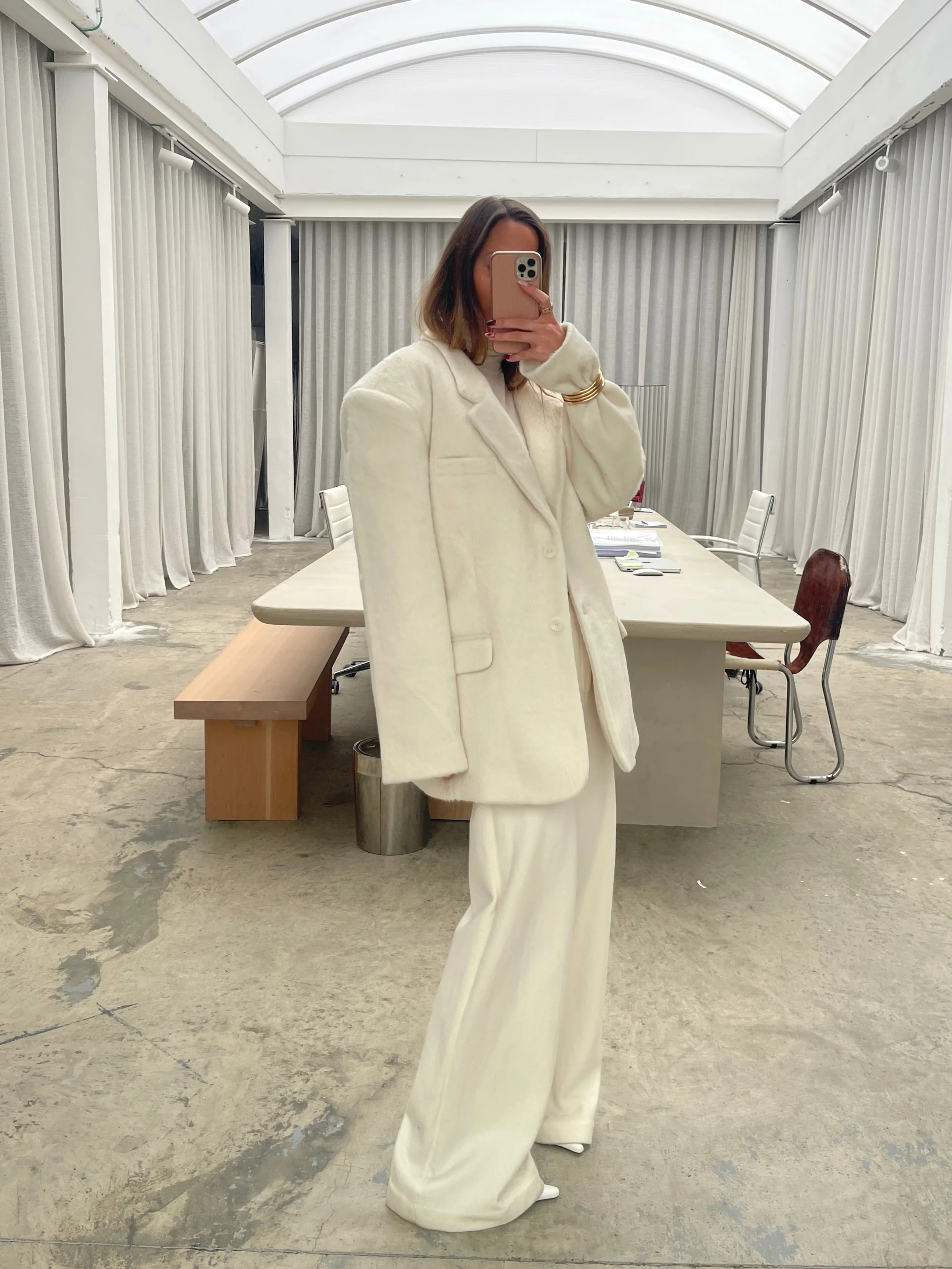 Oversized Brushed Wool Blazer Off White - Image 10