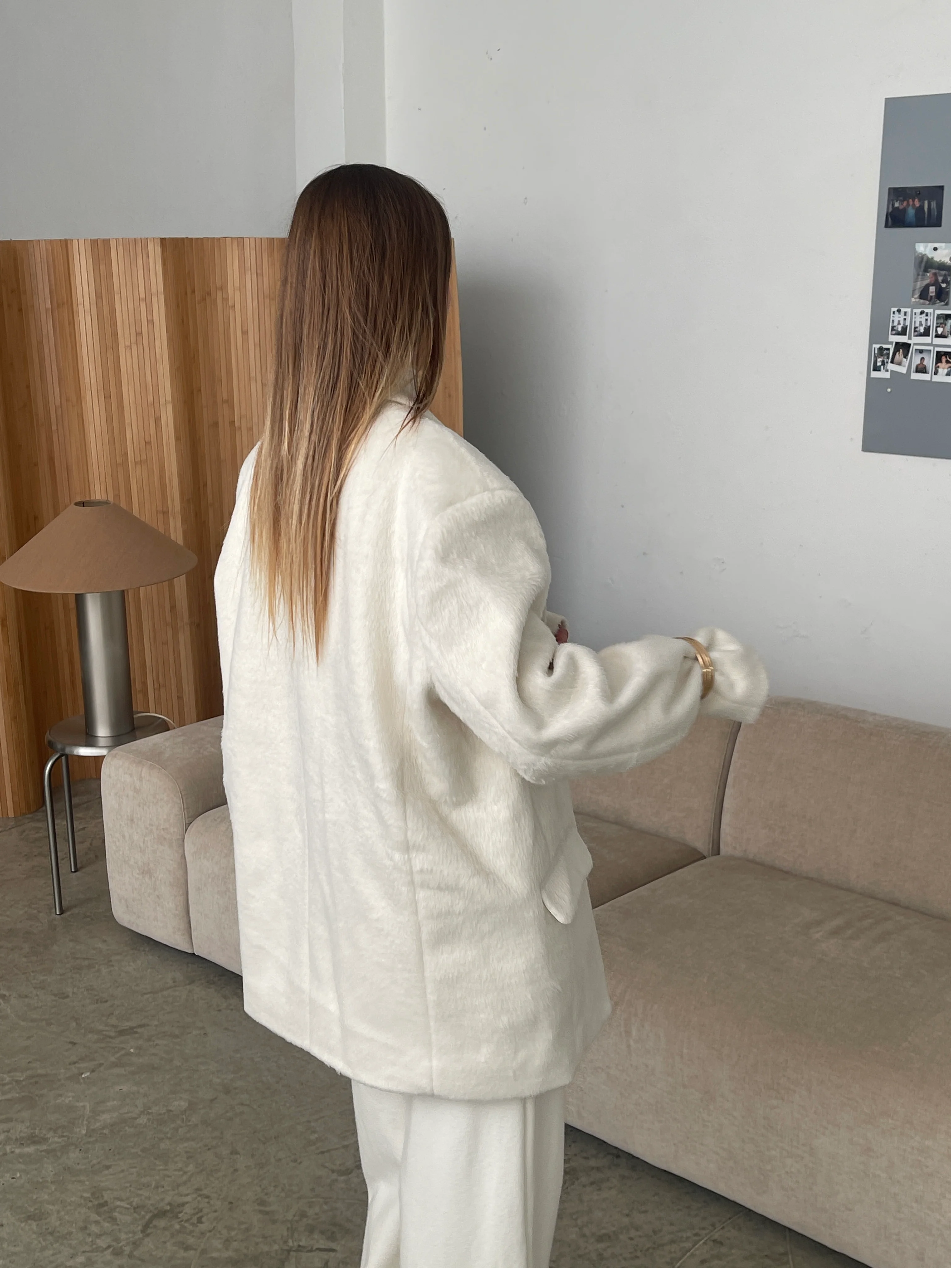 Oversized Brushed Wool Blazer Off White - Image 11