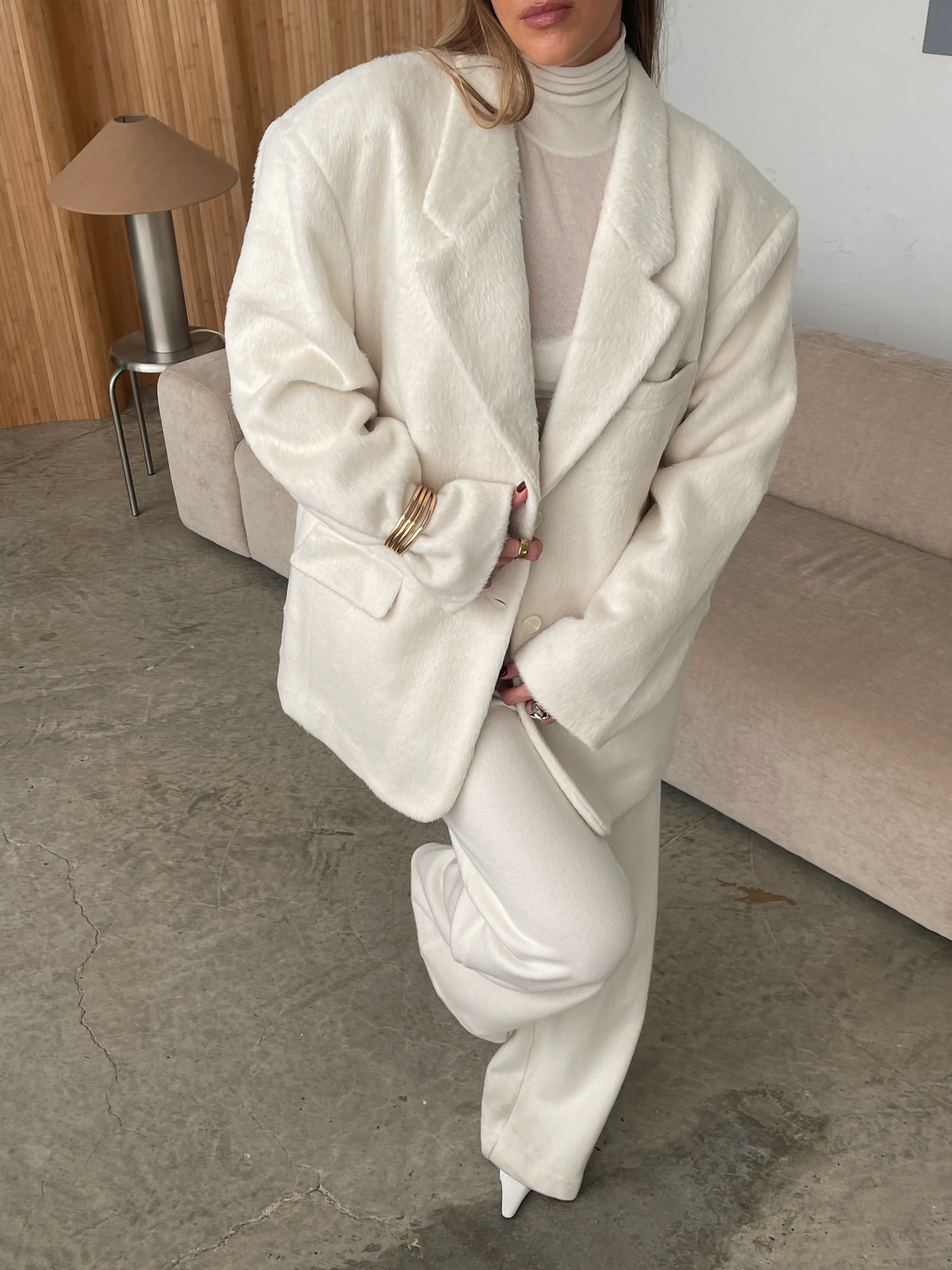 Oversized Brushed Wool Blazer Off White - Image 12