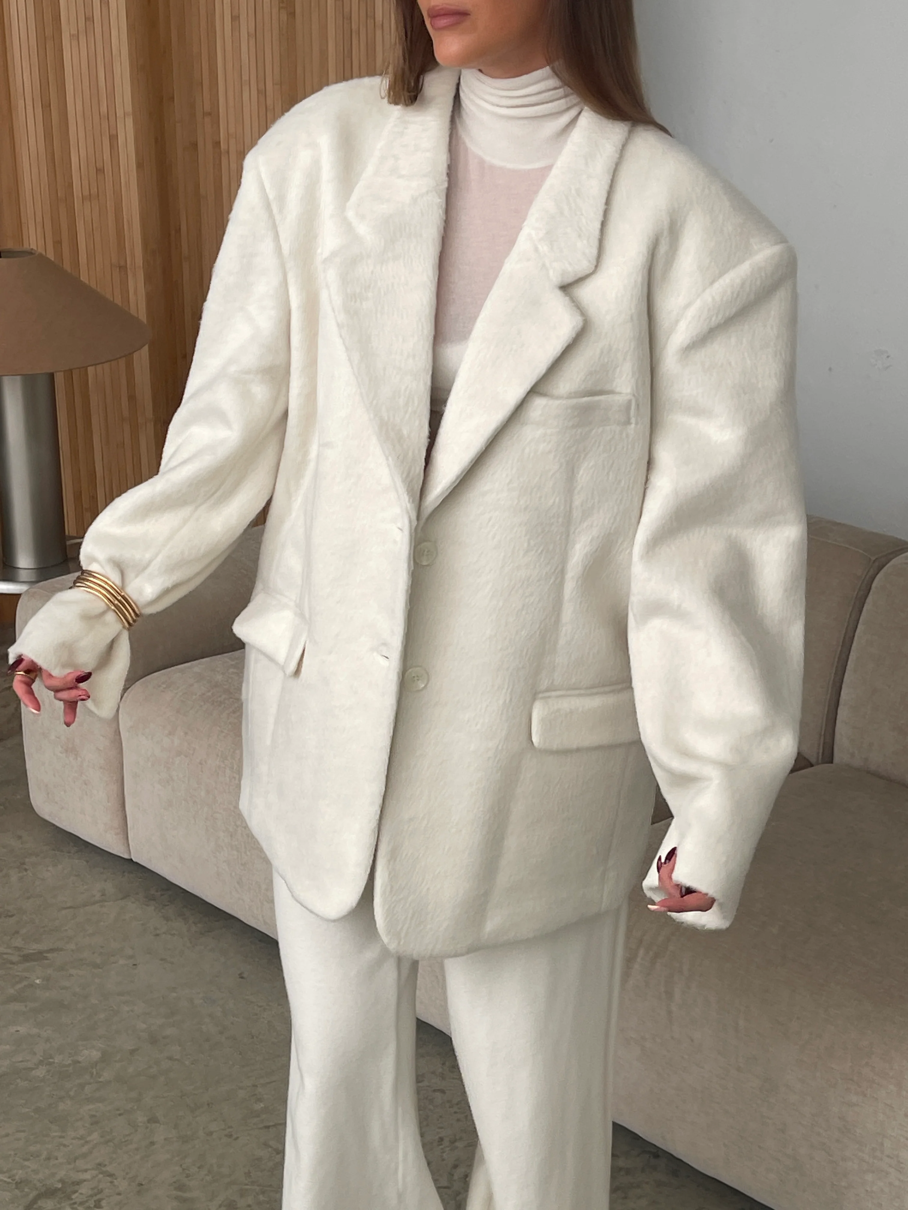 Oversized Brushed Wool Blazer Off White - Image 13