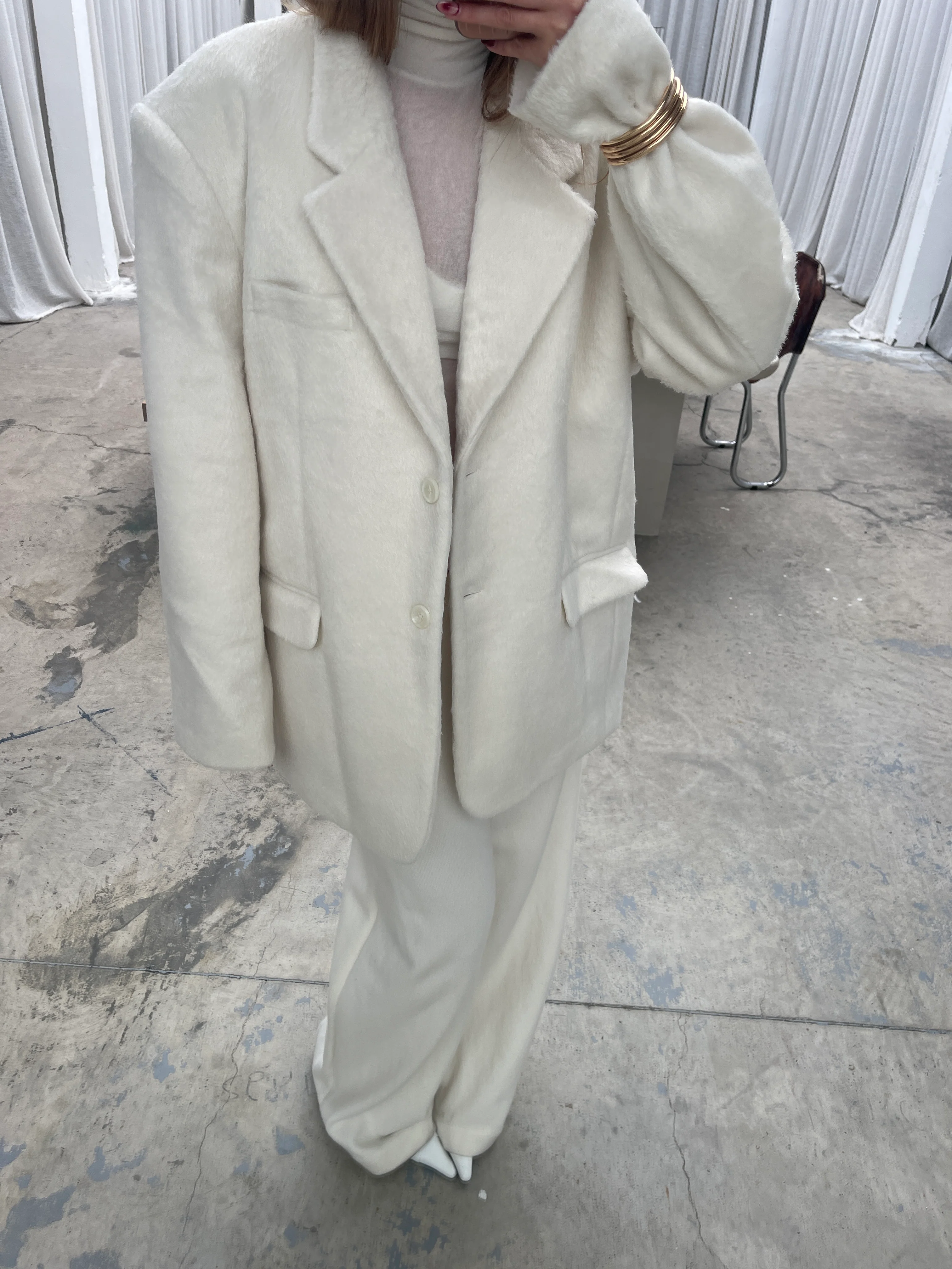 Oversized Brushed Wool Blazer Off White - Image 14