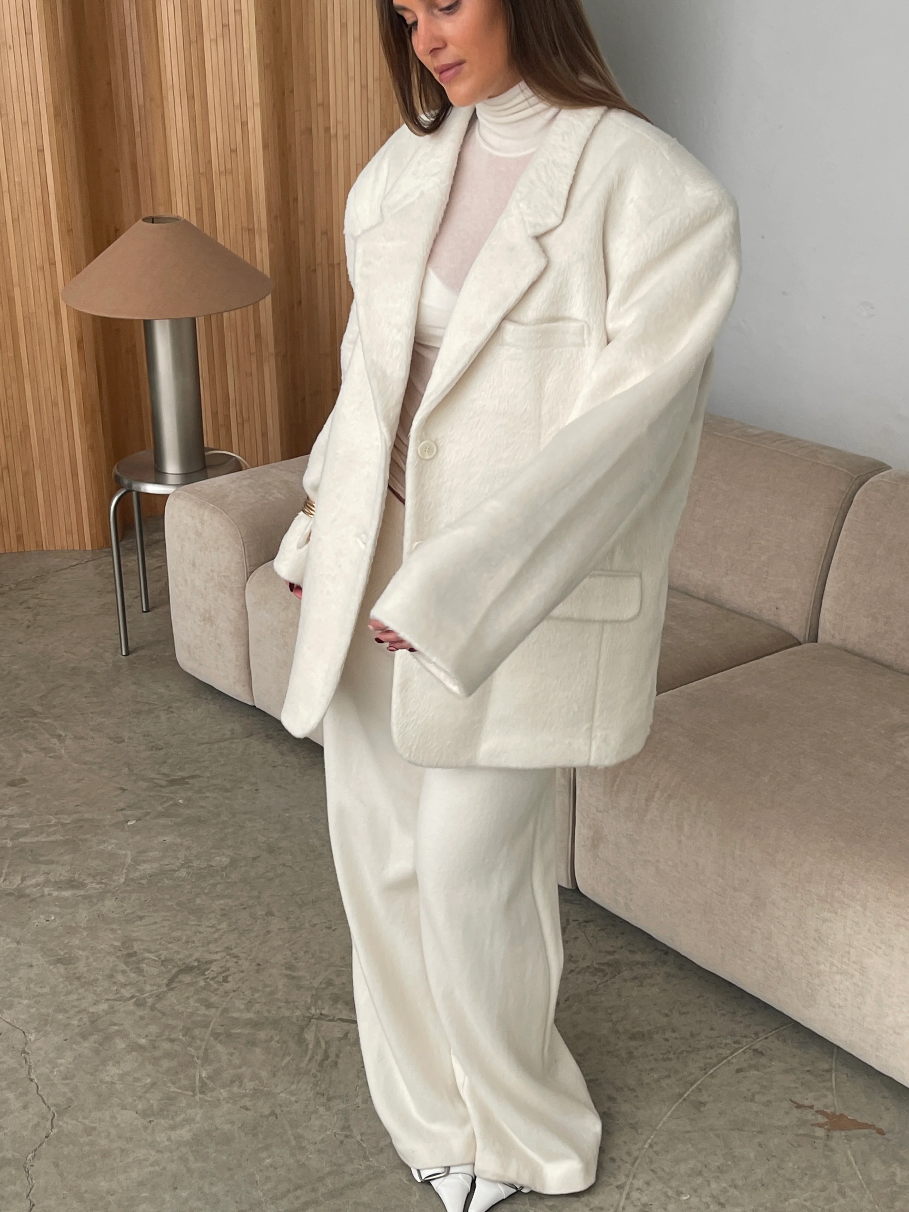 Oversized Brushed Wool Blazer Off White - Image 15