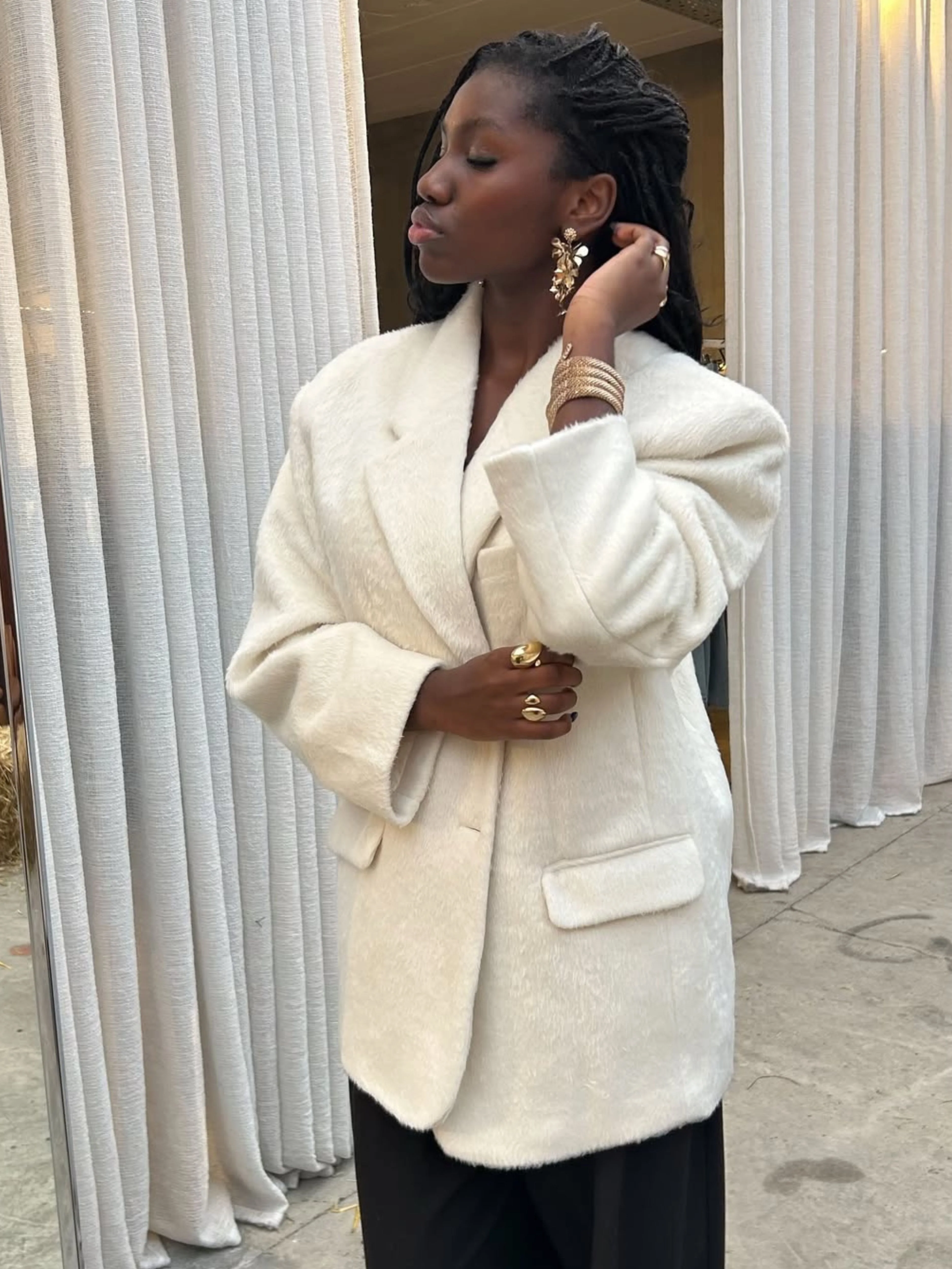 Oversized Brushed Wool Blazer Off White - Image 4