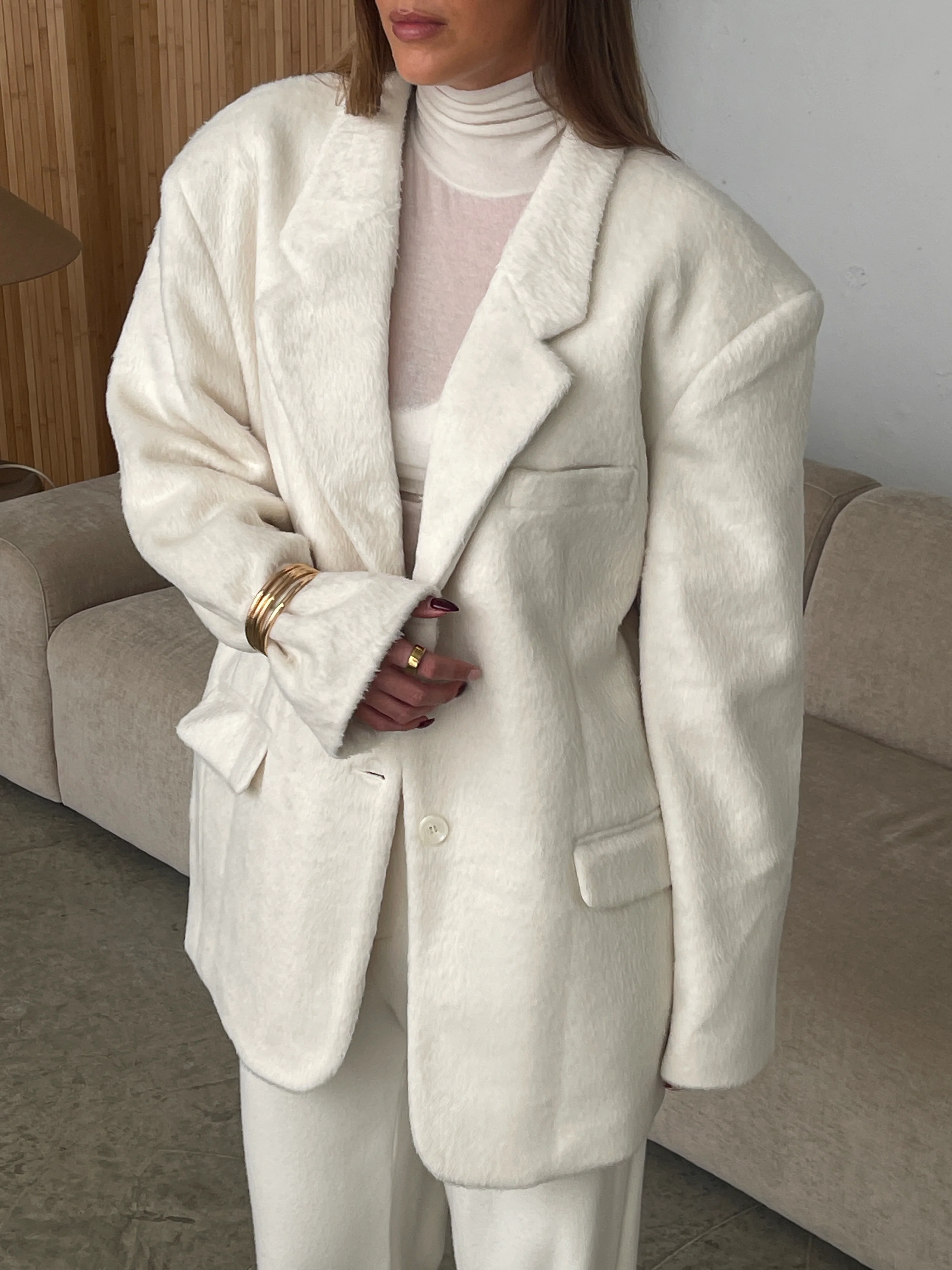 Oversized Brushed Wool Blazer Off White - Image 8