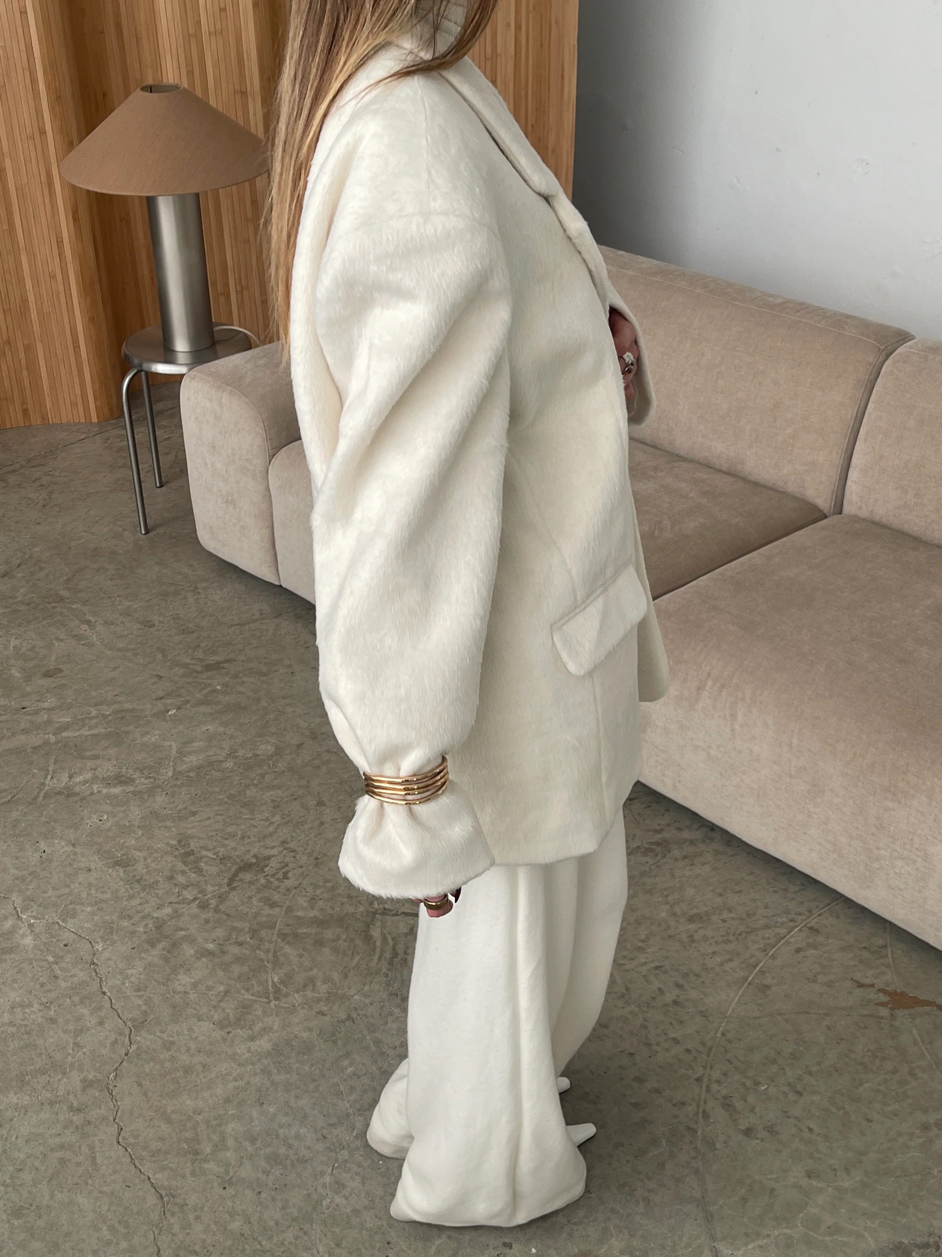 Oversized Brushed Wool Blazer Off White - Image 9