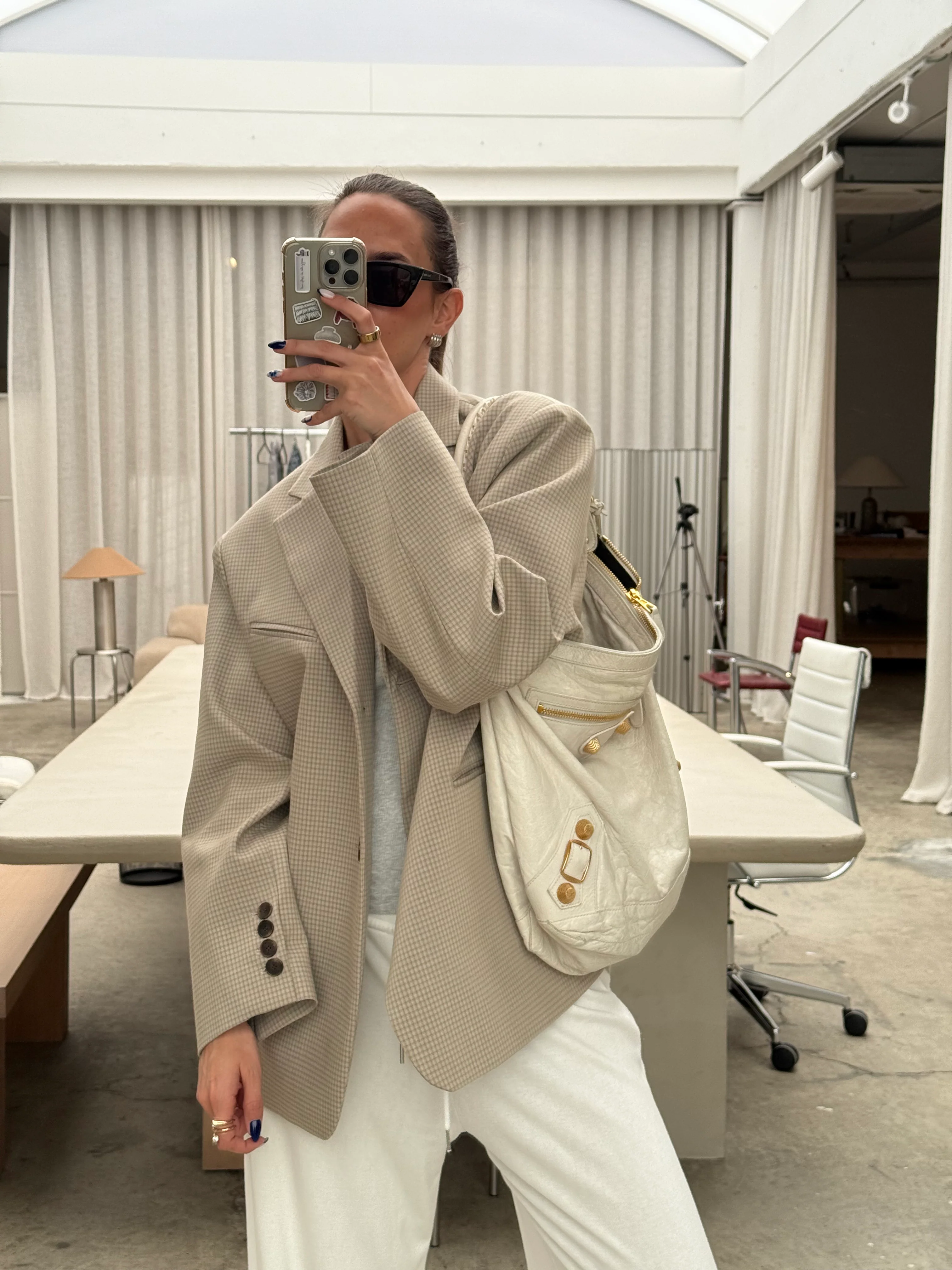 Oversized Checked Blazer Latte - Image 12