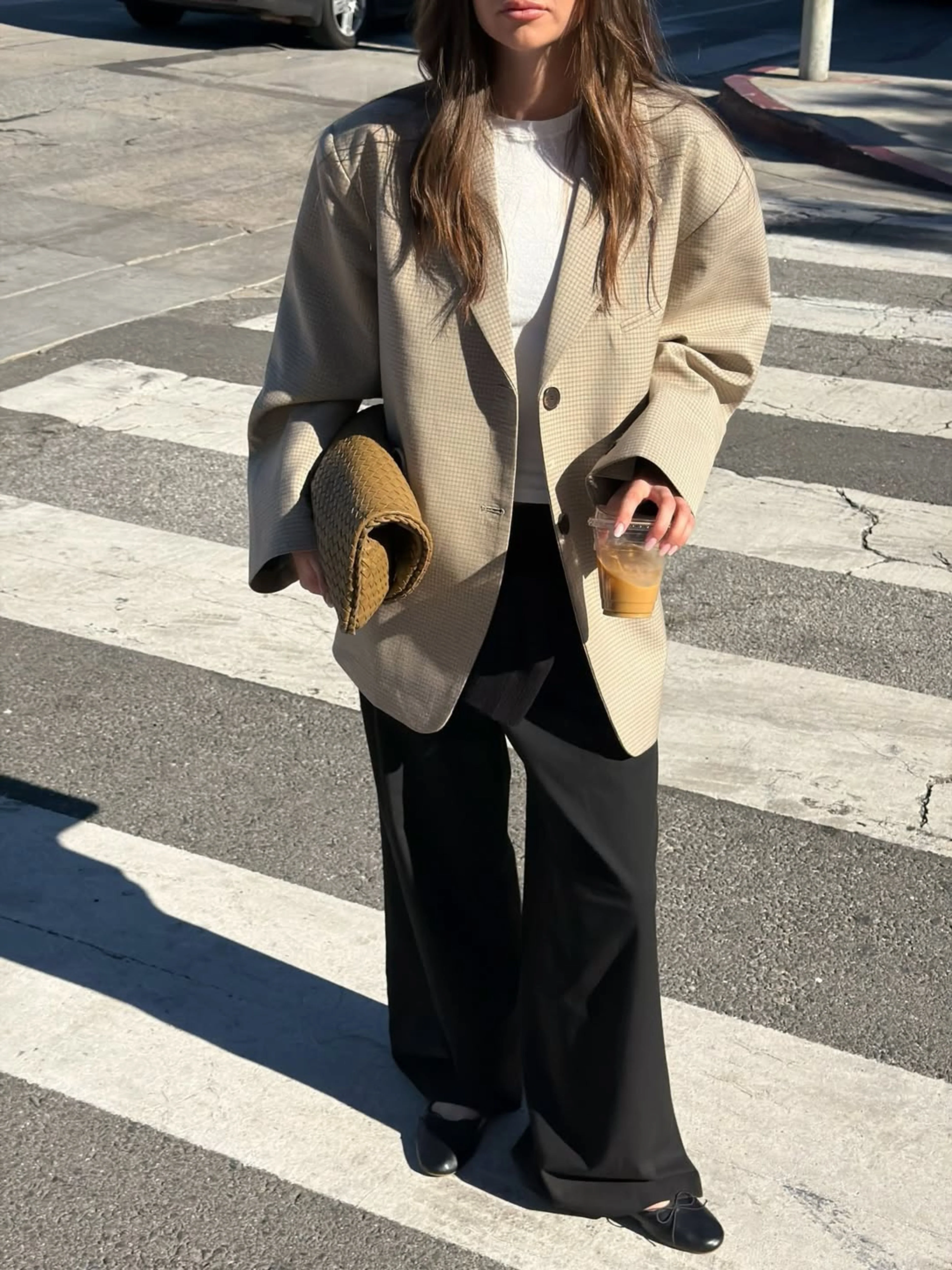 Oversized Checked Blazer Latte - Image 3