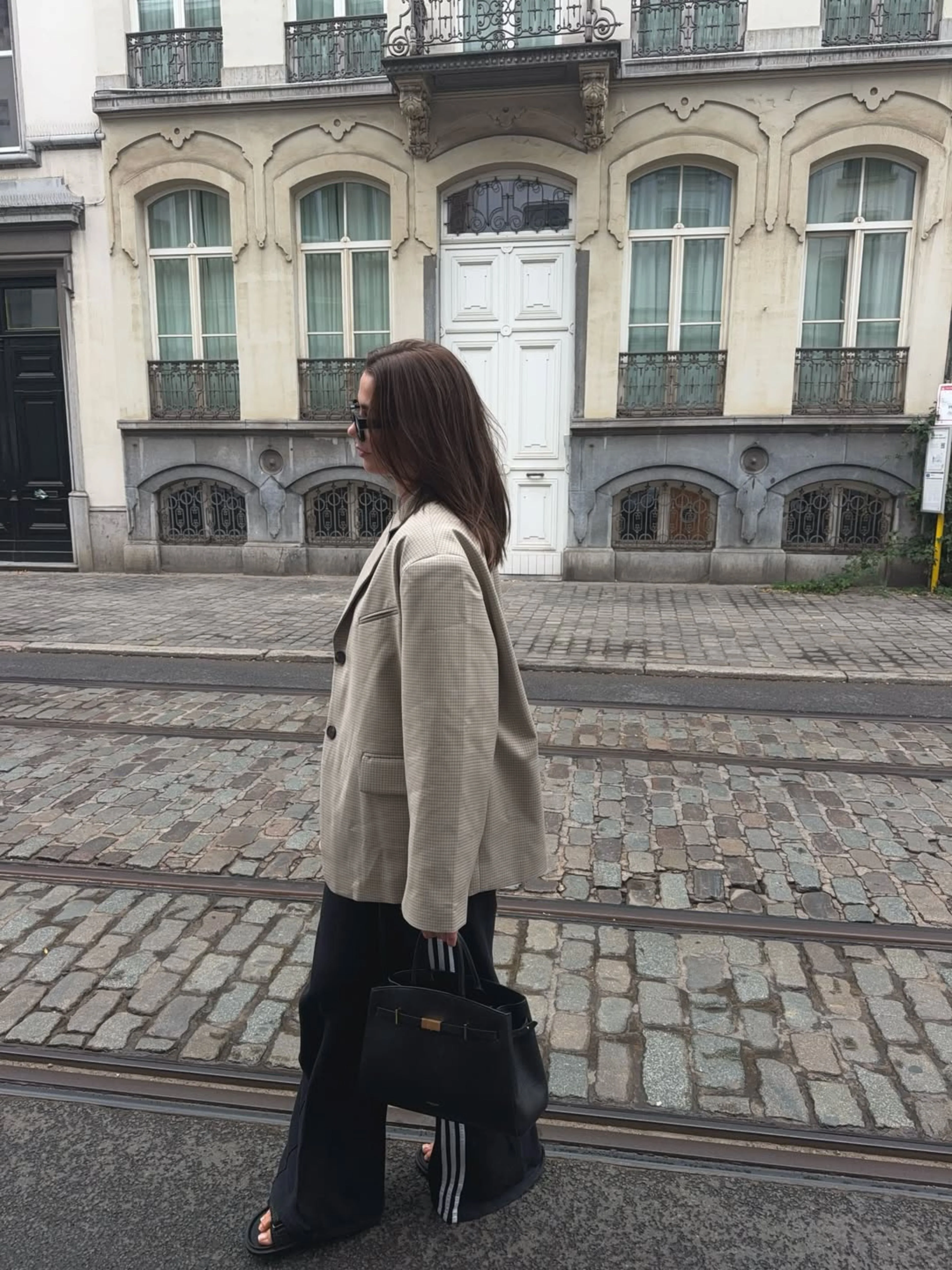 Oversized Checked Blazer Latte - Image 6