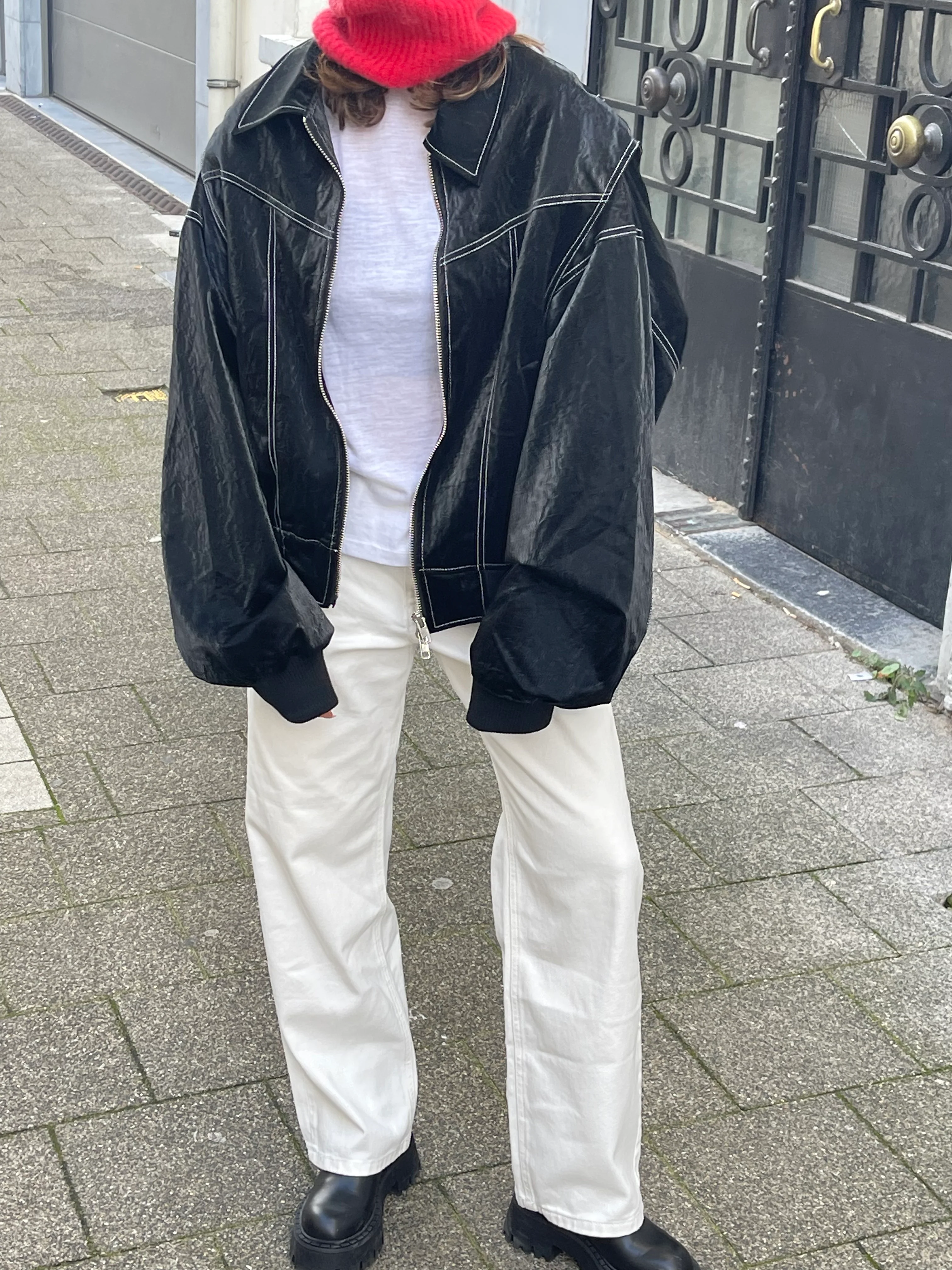 Oversized Contrast Stitch Jacket Black - Image 13