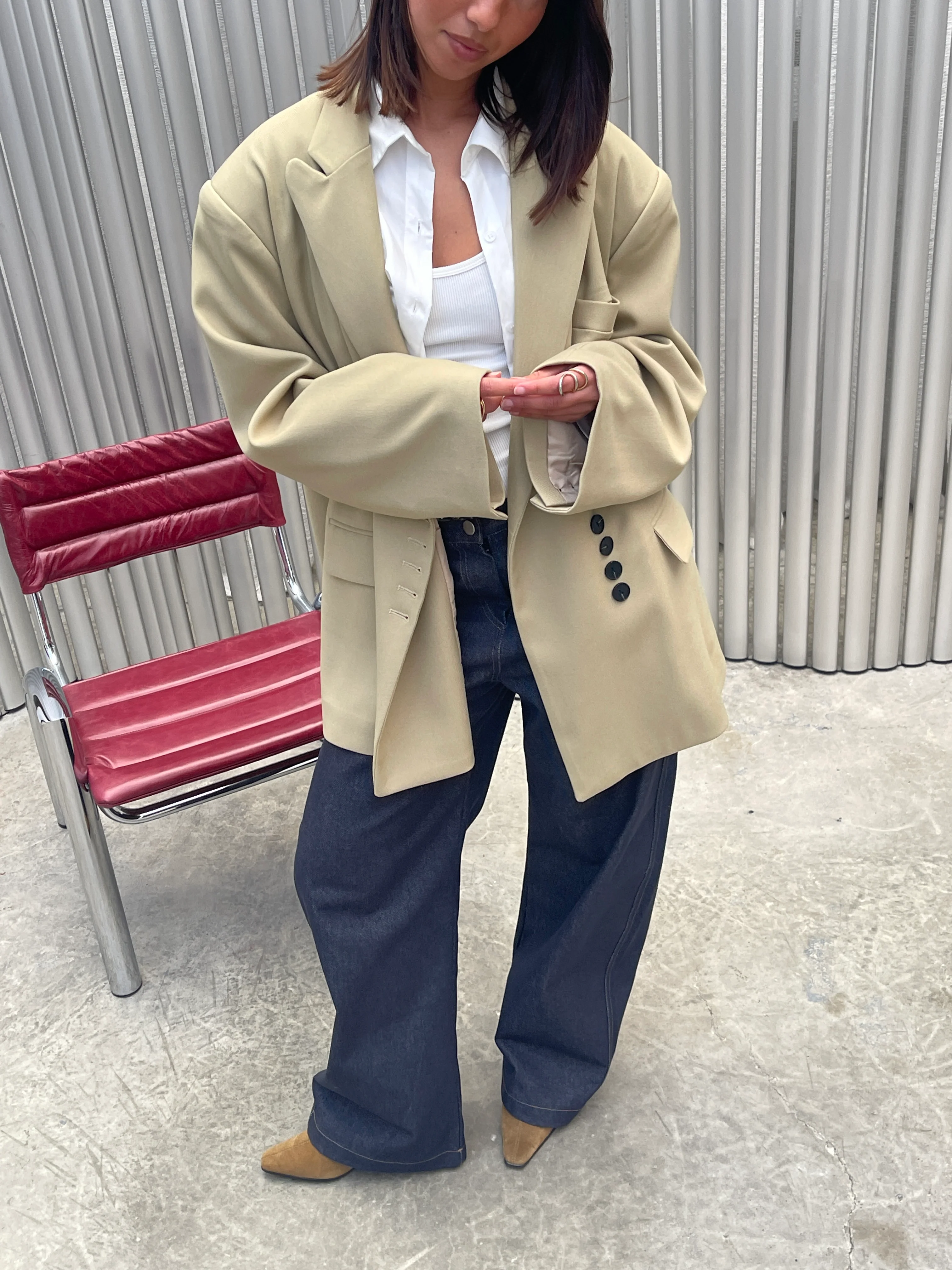 Oversized Multi Button Blazer Camel - Image 6