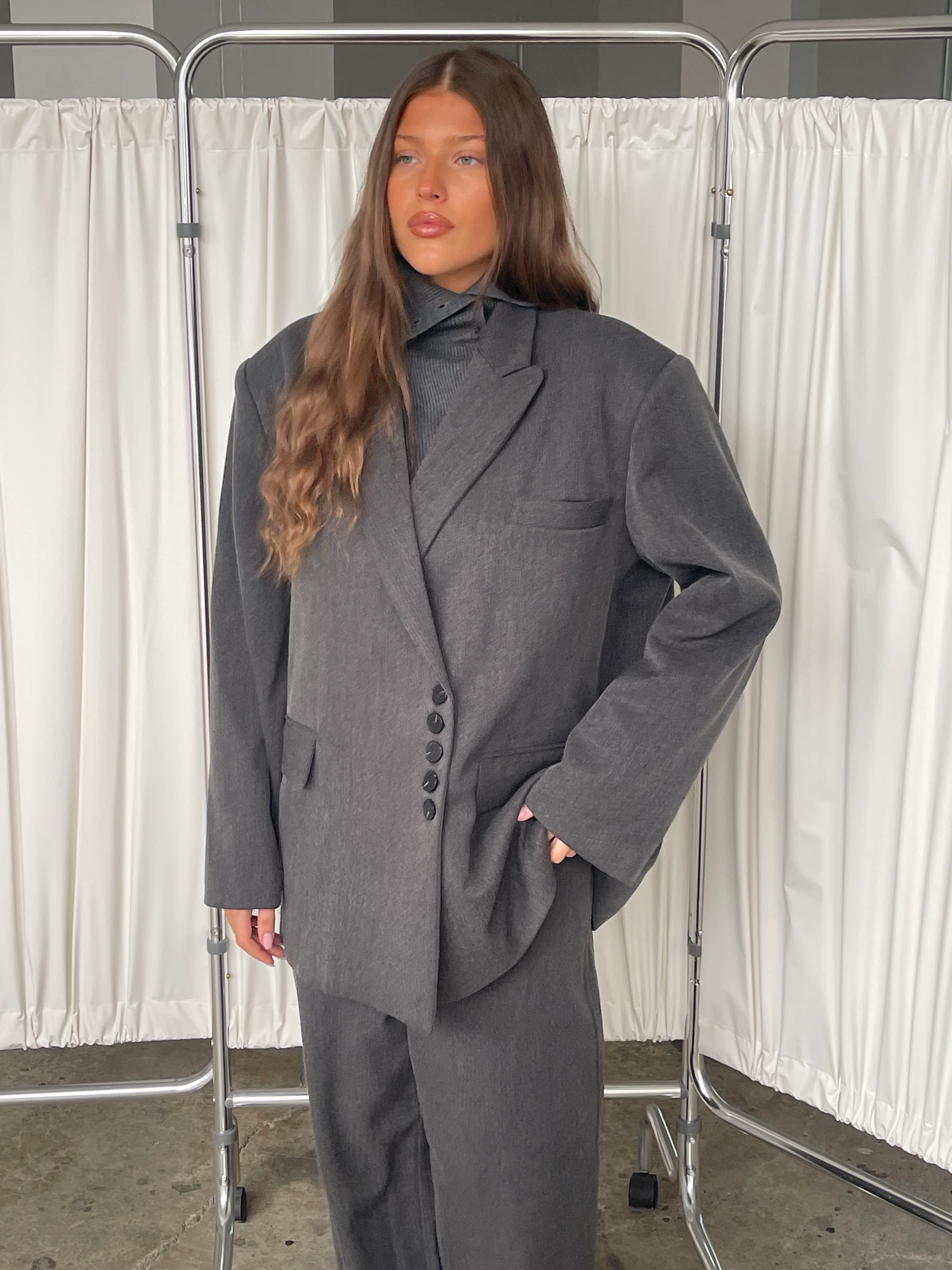 Oversized Multi Button Blazer Charcoal - Image 3