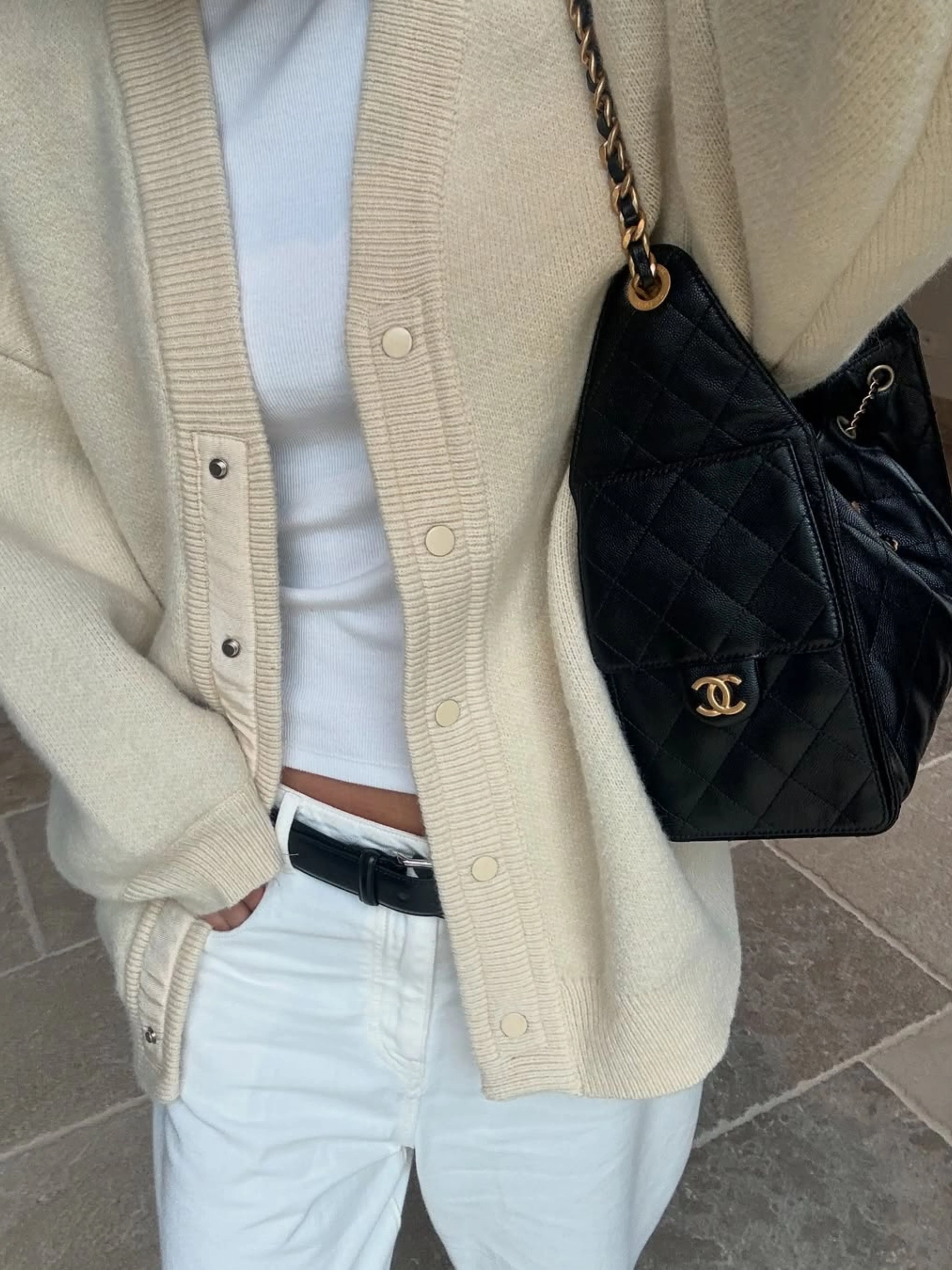 Oversized Press Button Cardigan Cream - Image 8