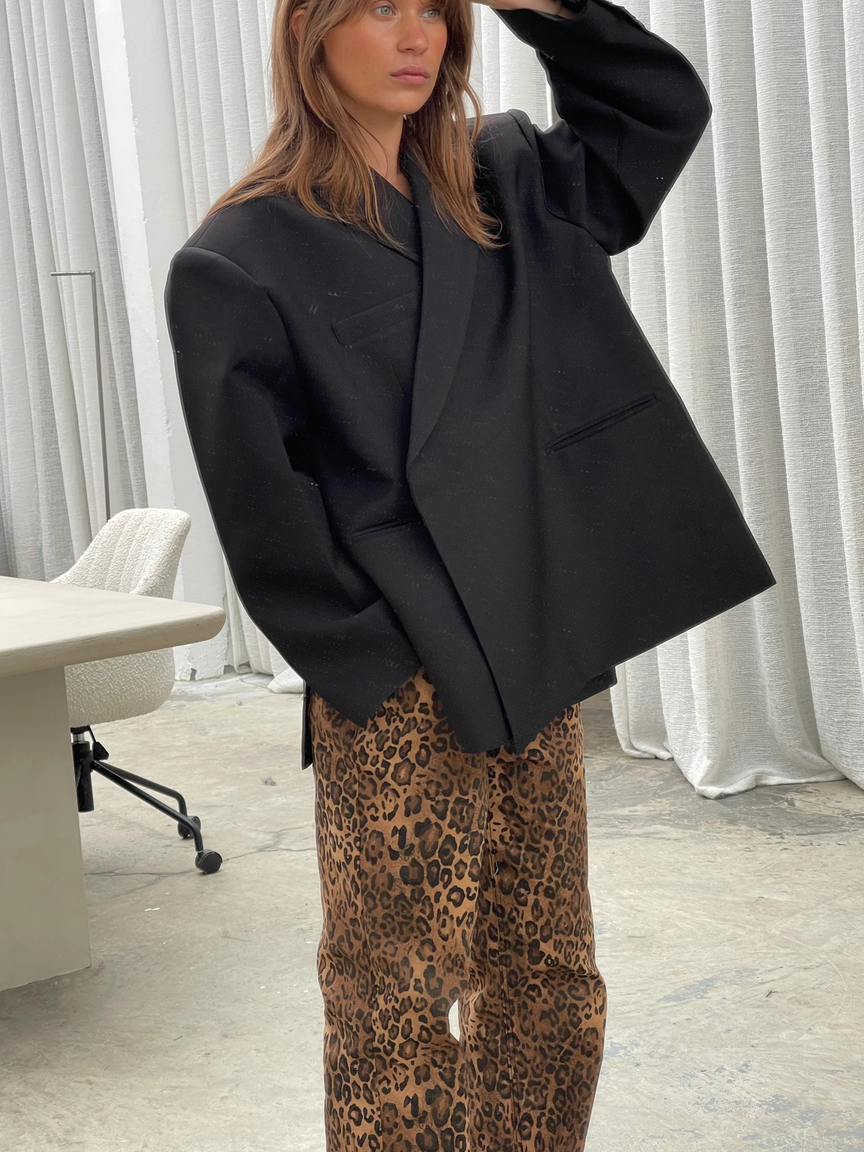 Oversized Side Slit Blazer Black - Image 23
