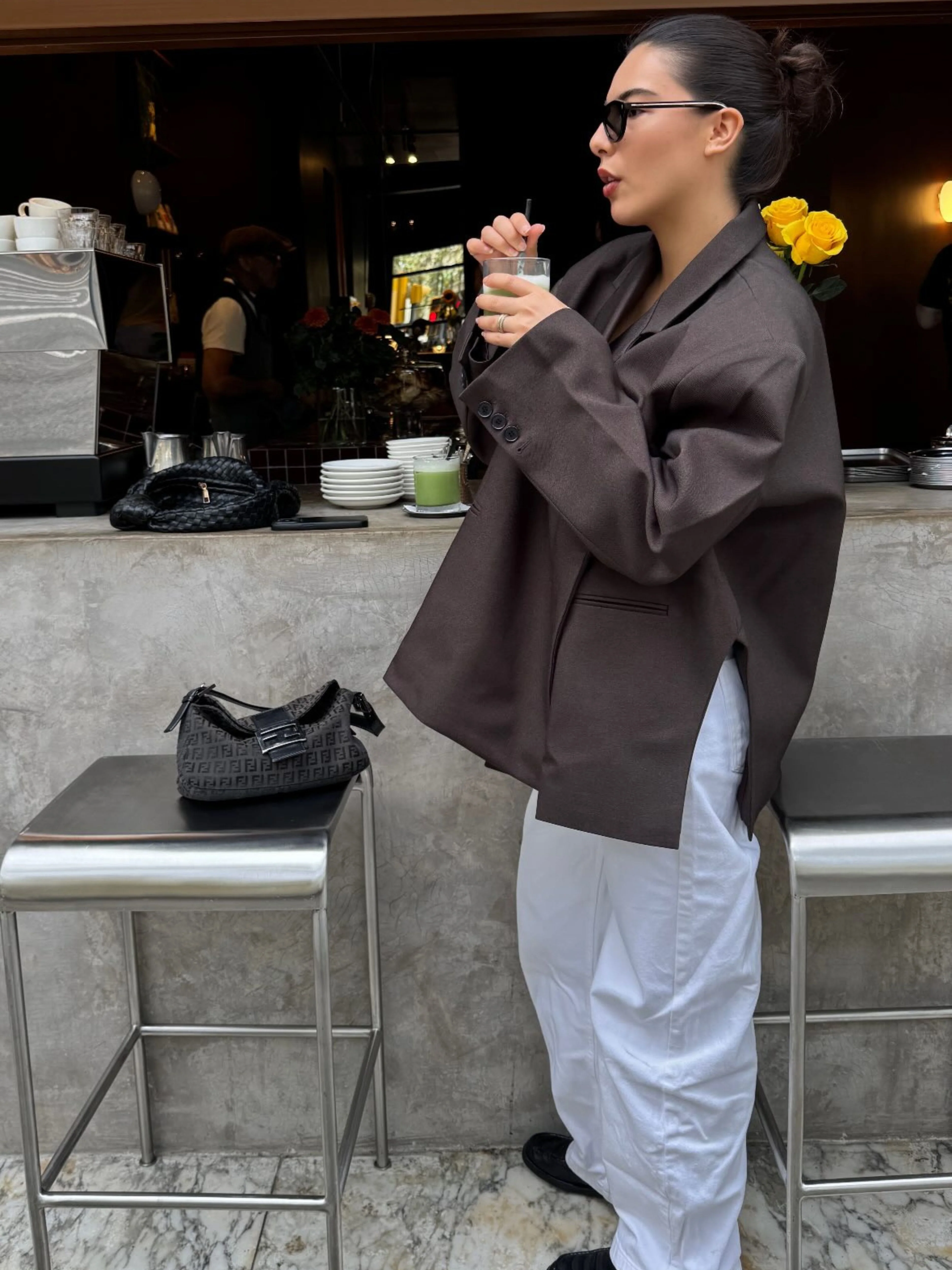 Oversized Side Slit Blazer Dark Brown - Image 10