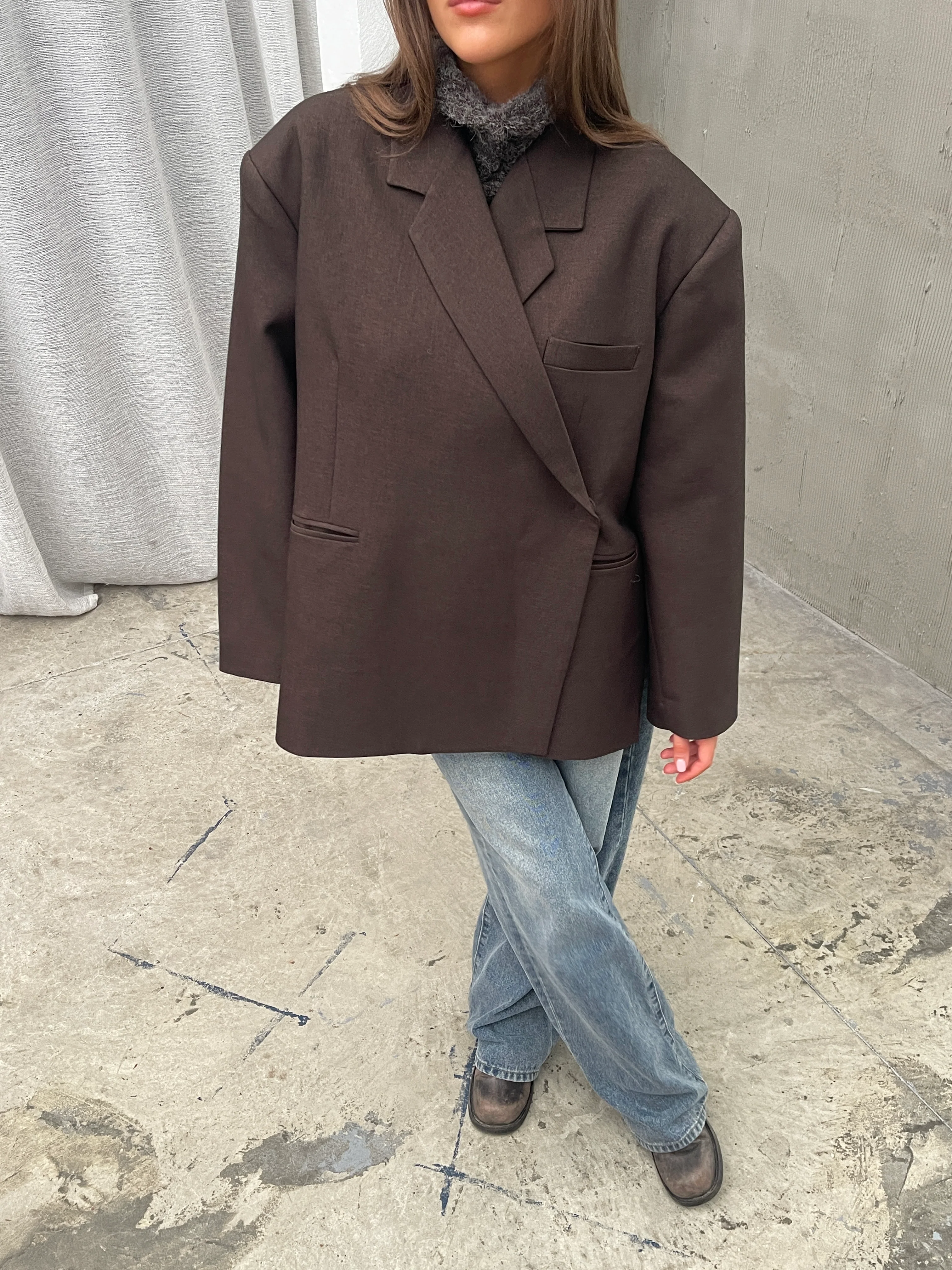 Oversized Side Slit Blazer Dark Brown - Image 11