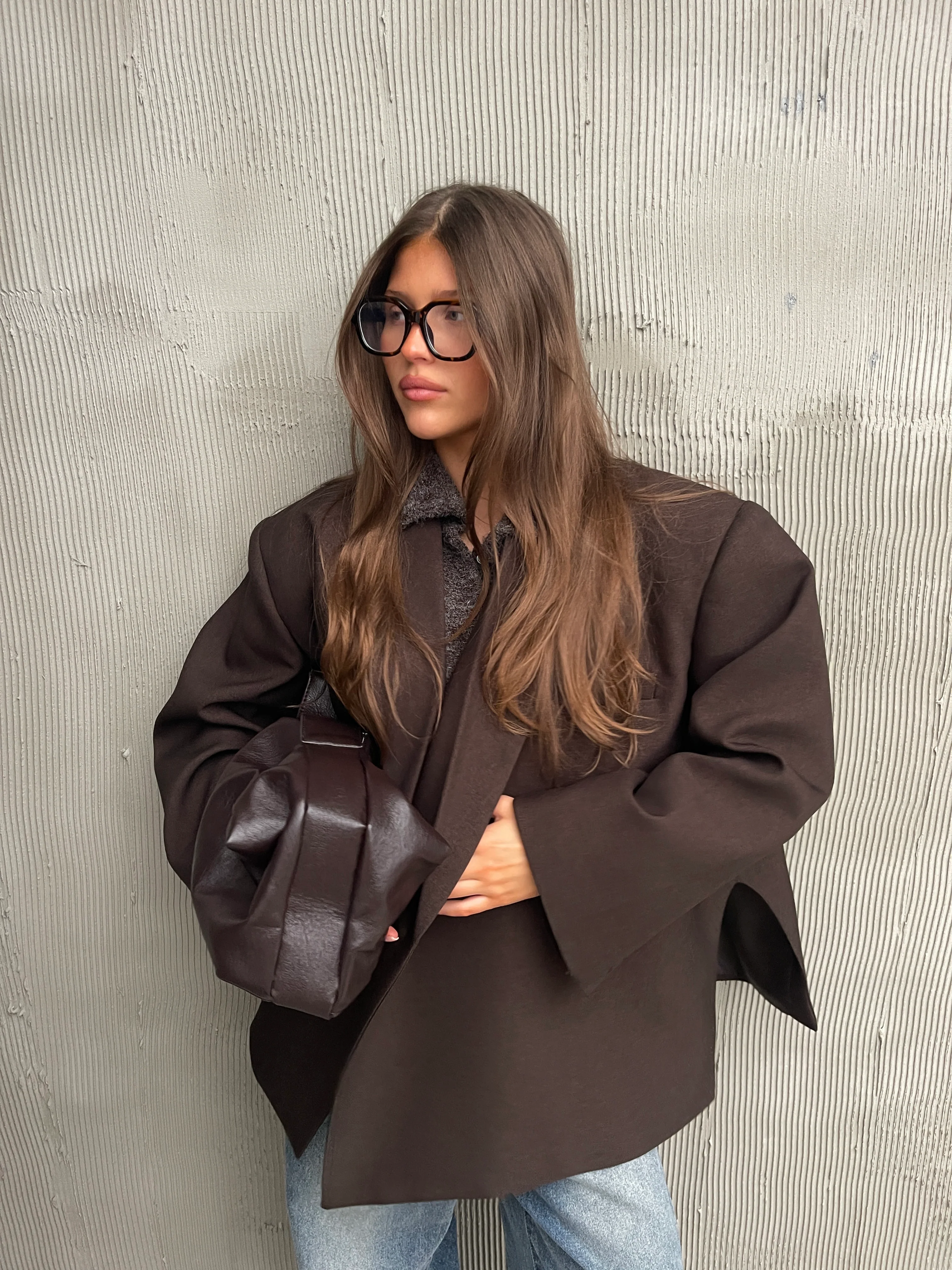 Oversized Side Slit Blazer Dark Brown - Image 12