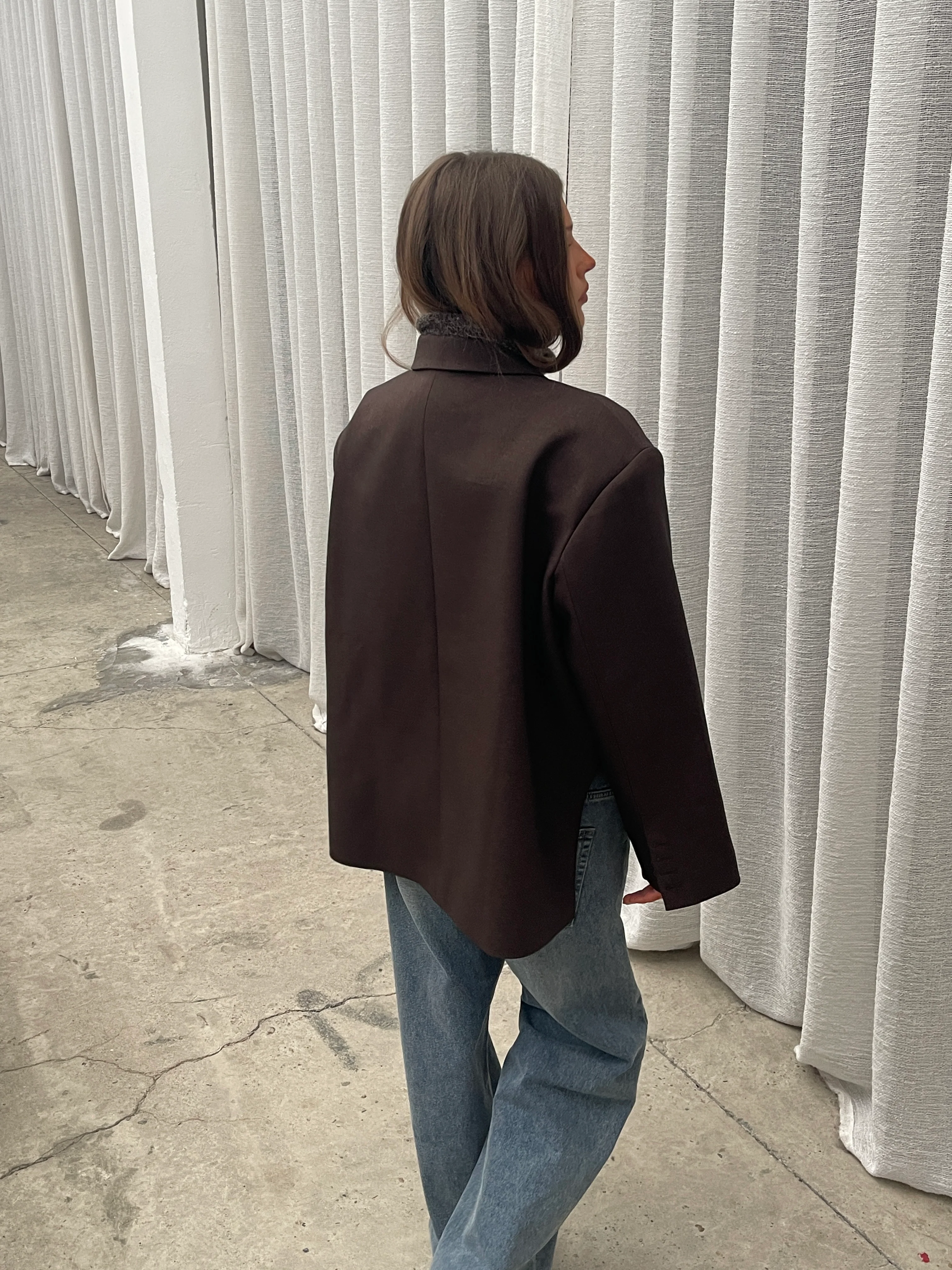 Oversized Side Slit Blazer Dark Brown - Image 14