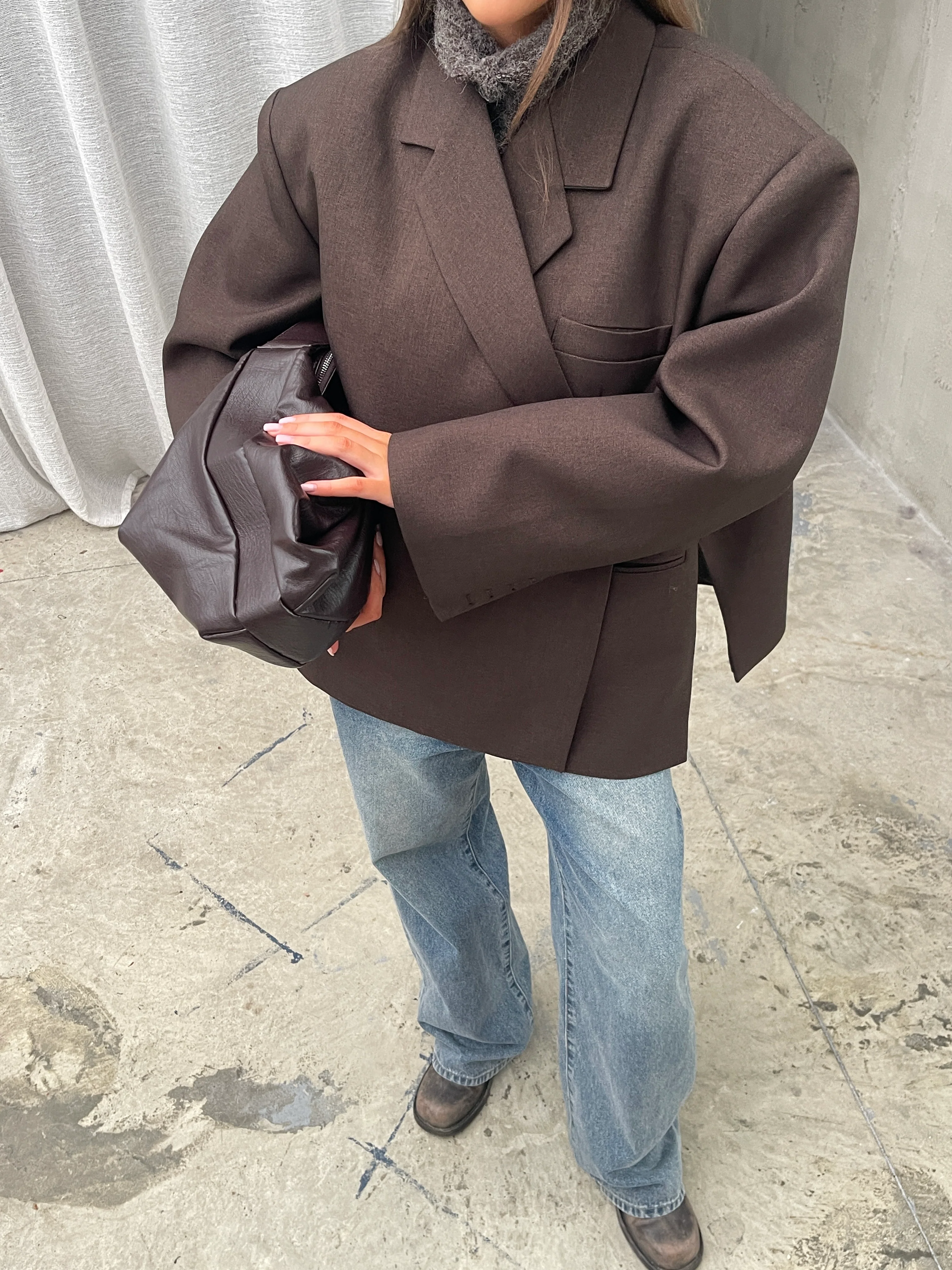 Oversized Side Slit Blazer Dark Brown - Image 16