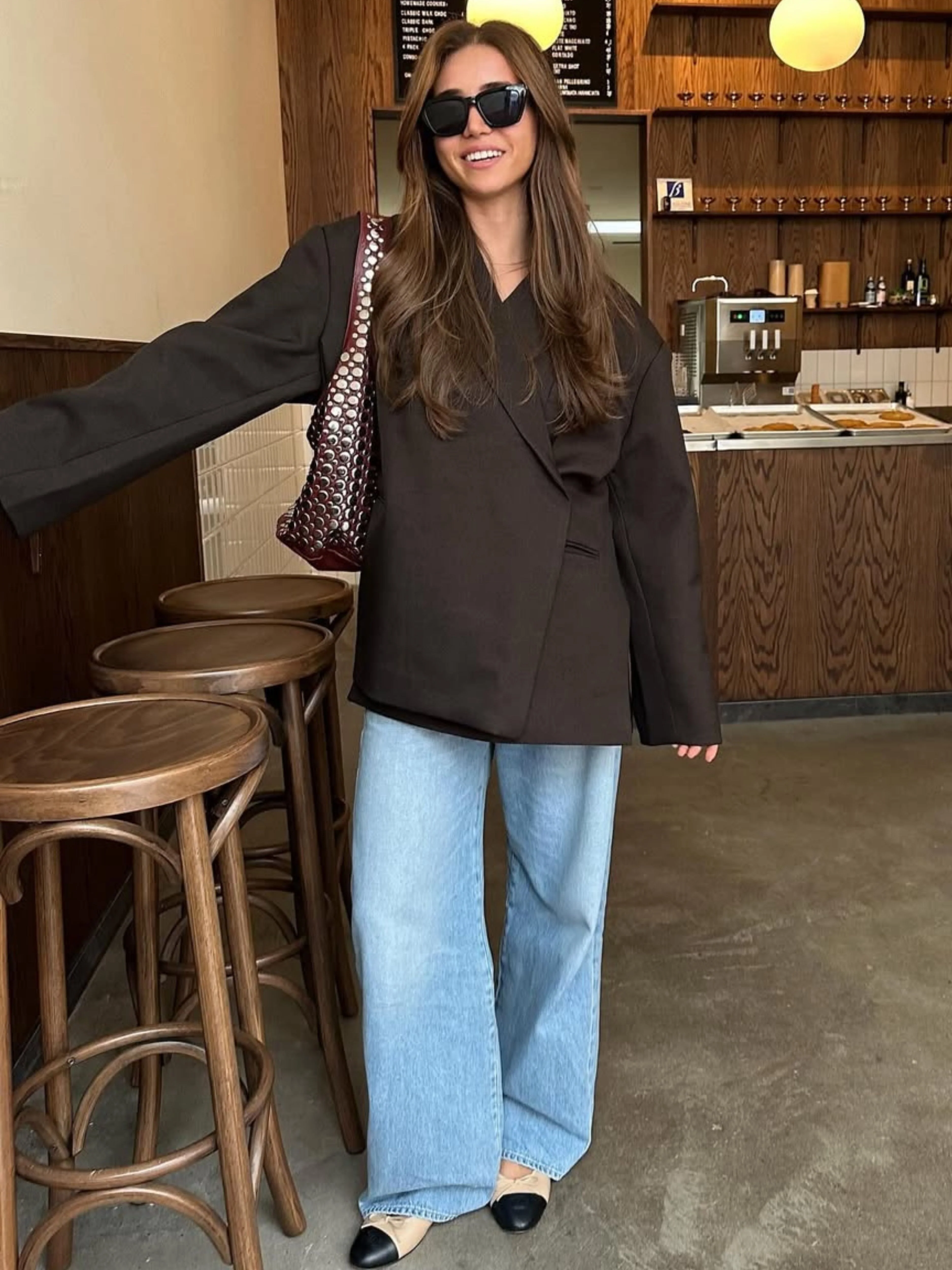Oversized Side Slit Blazer Dark Brown - Image 3