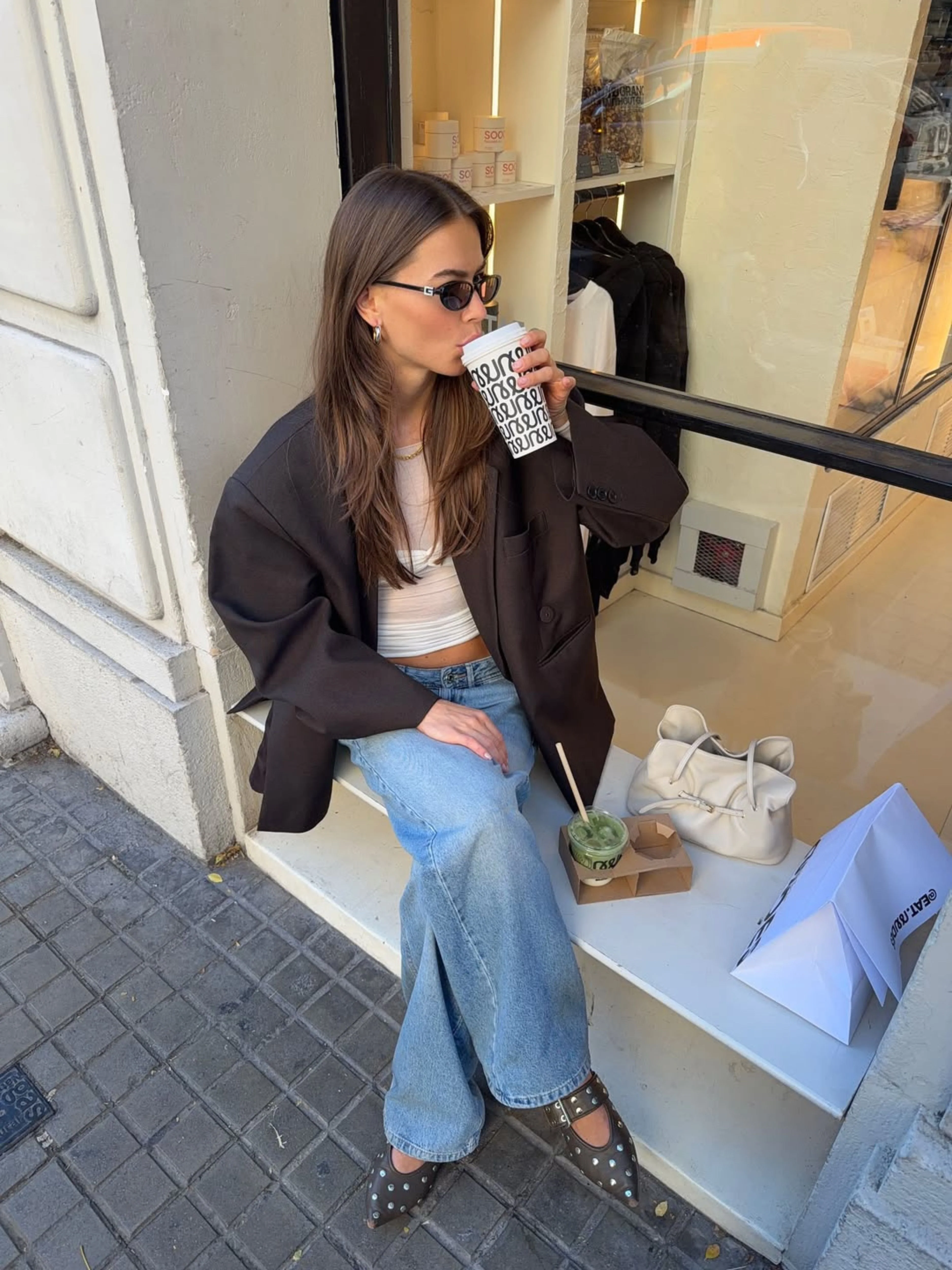 Oversized Side Slit Blazer Dark Brown - Image 4