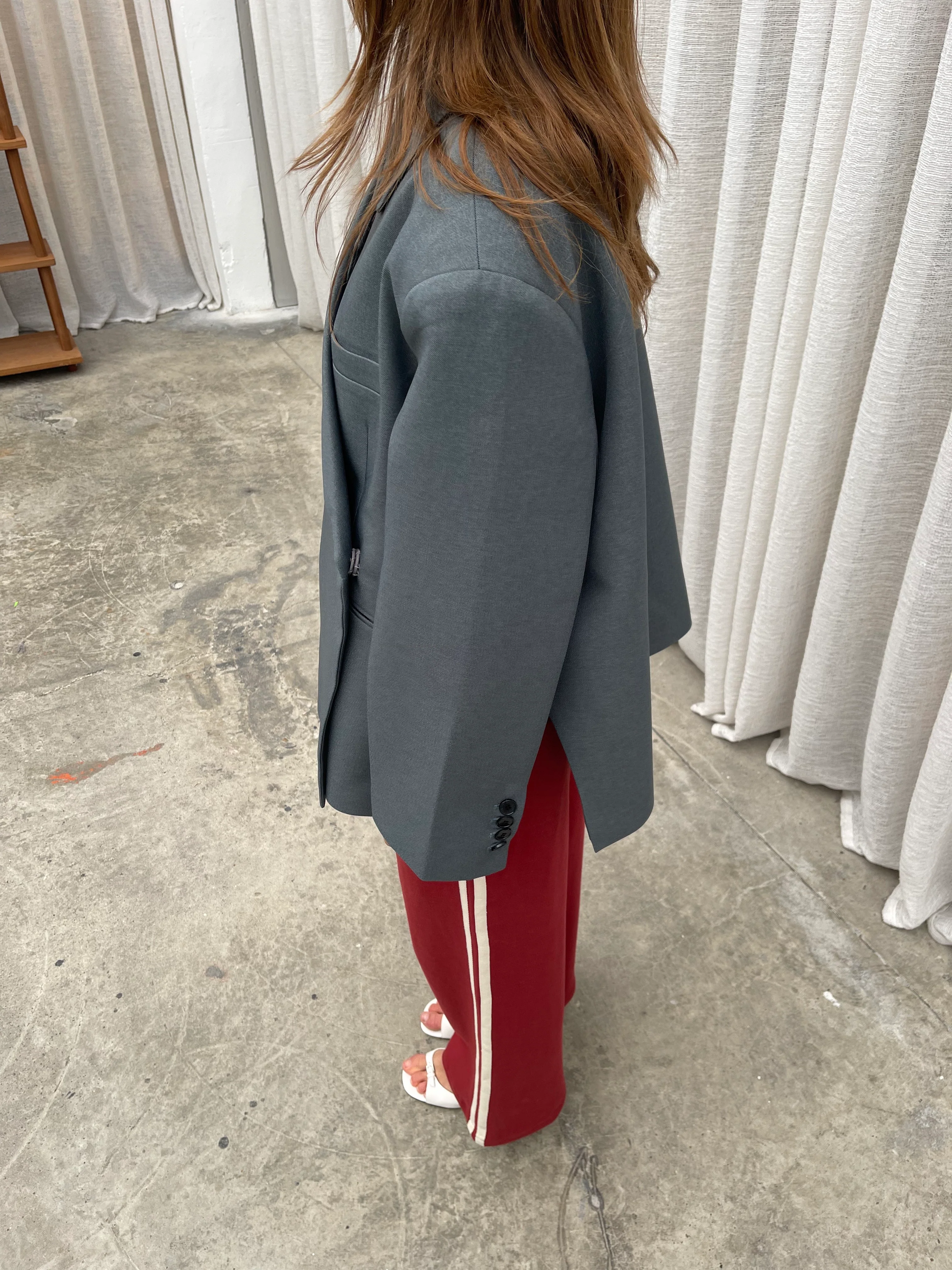 Oversized Side Slit Blazer Steel Blue - Image 16